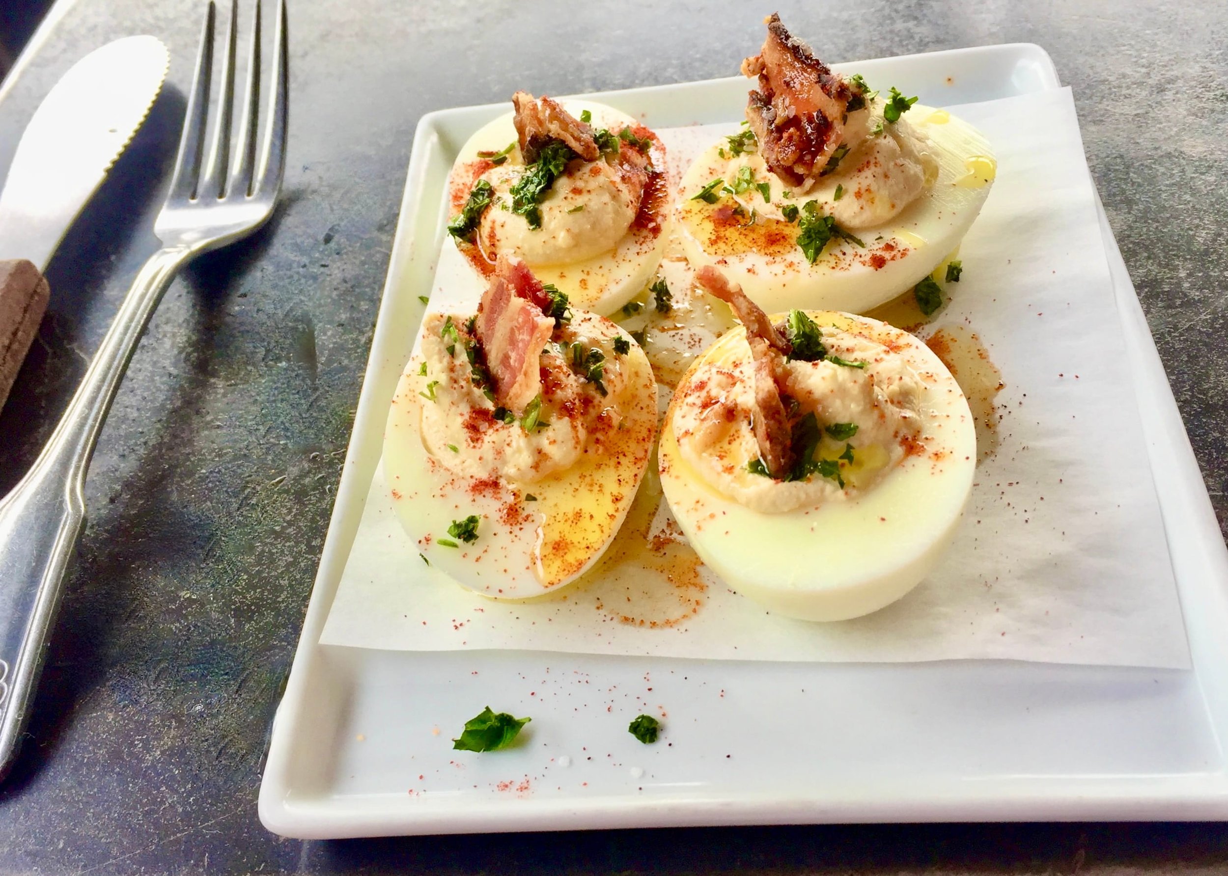 Deviled eggs with bacon