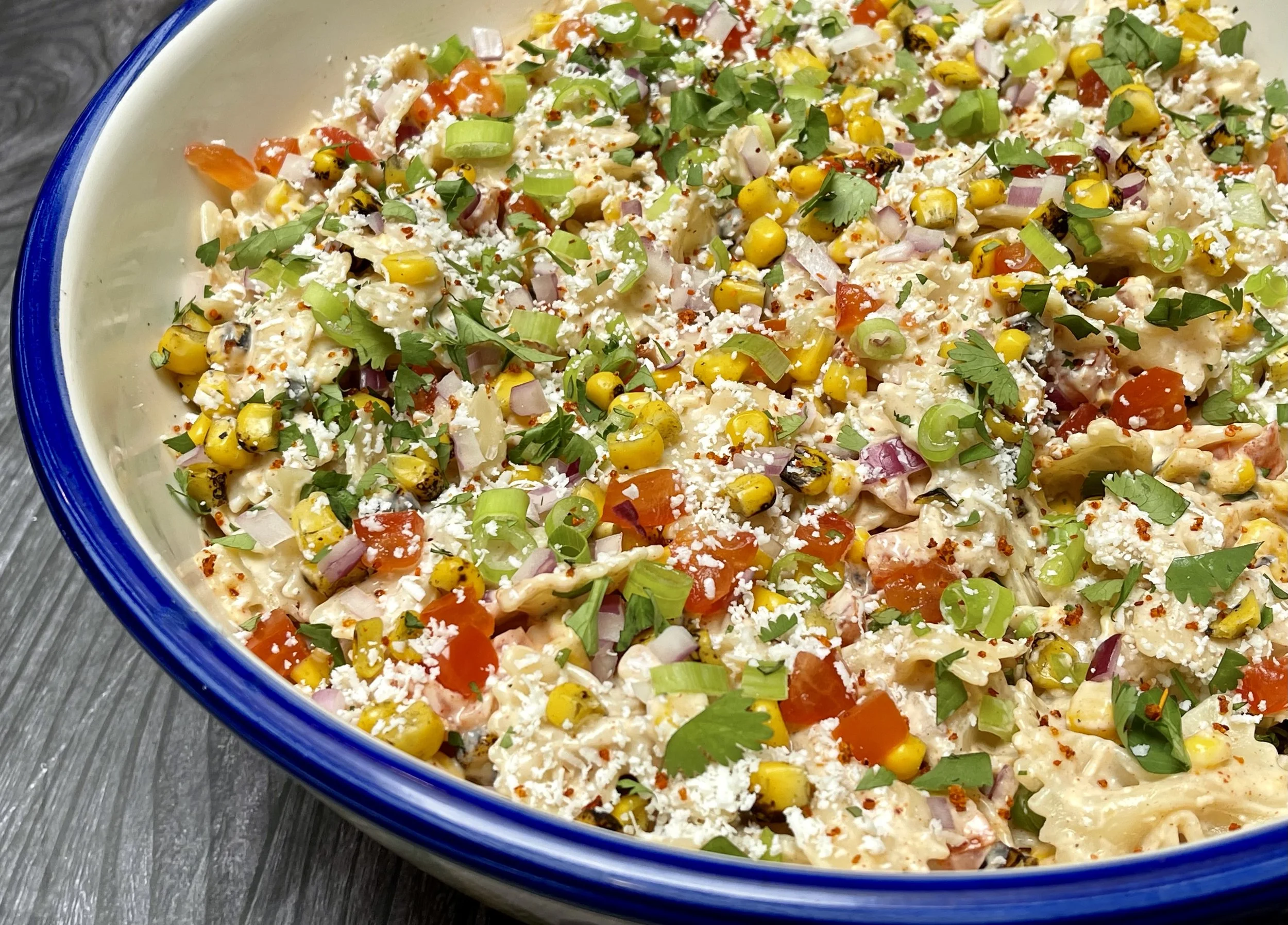 Completed Mexican Street Corn Pasta Salad recipe