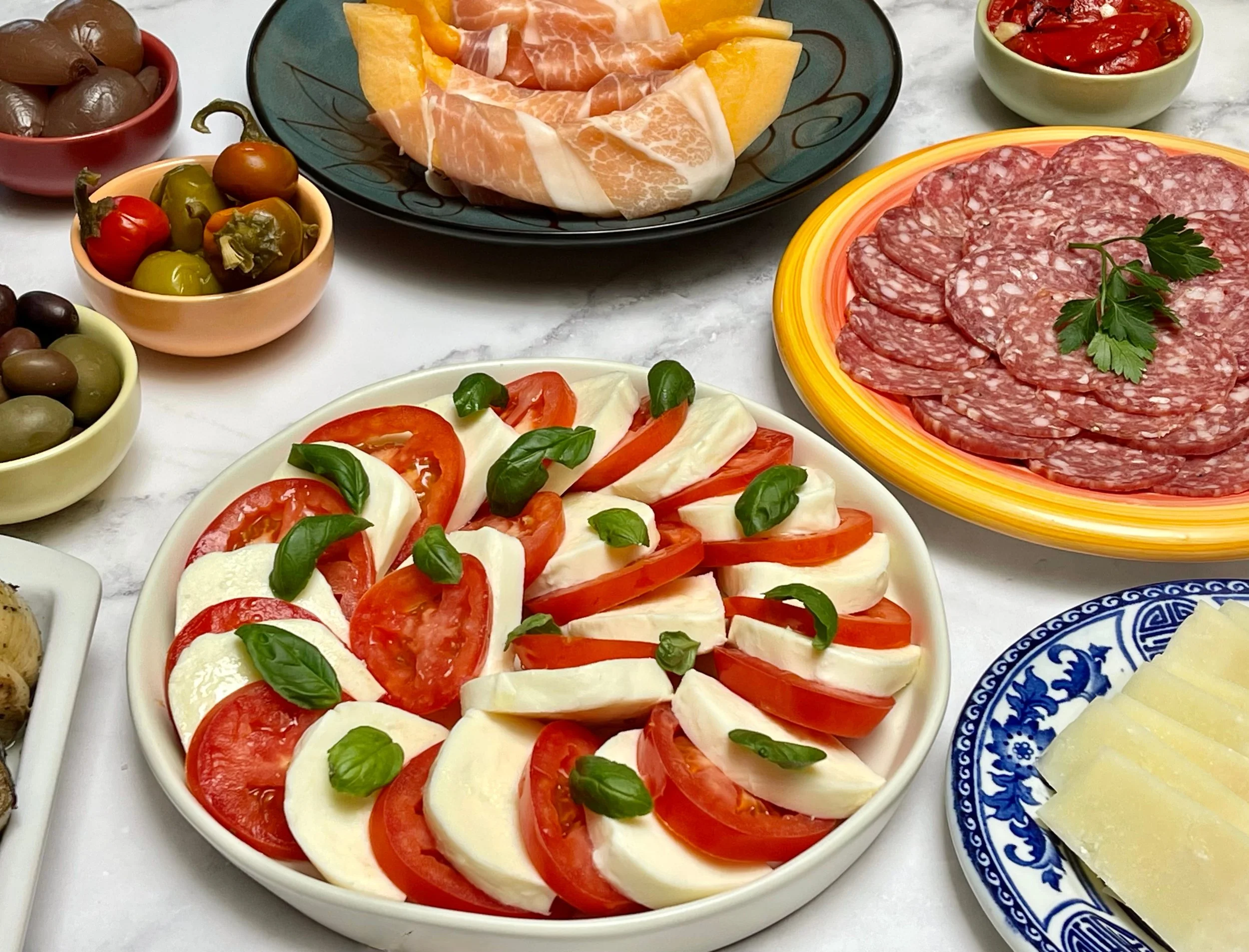 An Antipasti table with Caprese Salad