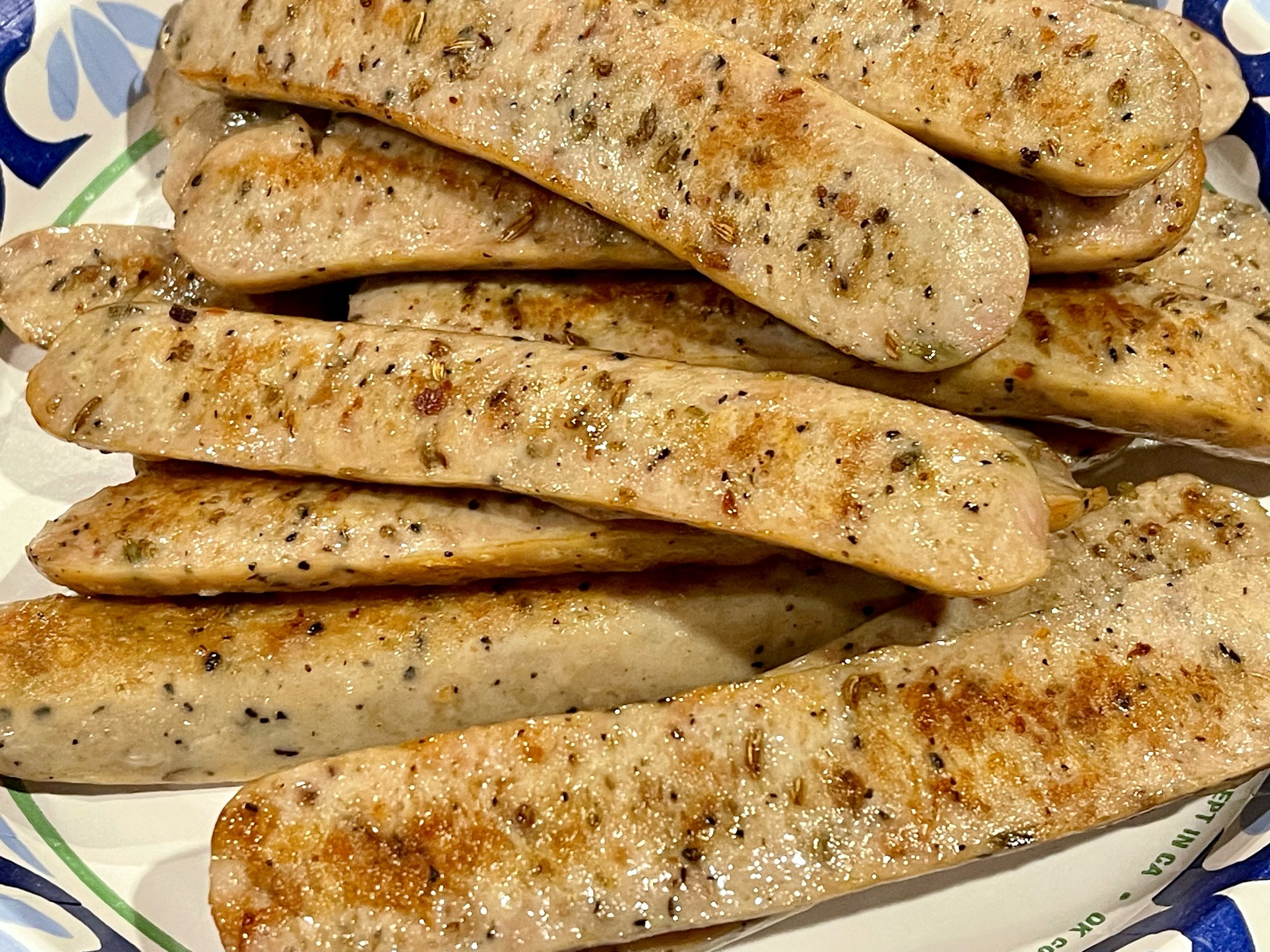 Browned sausages on plate
