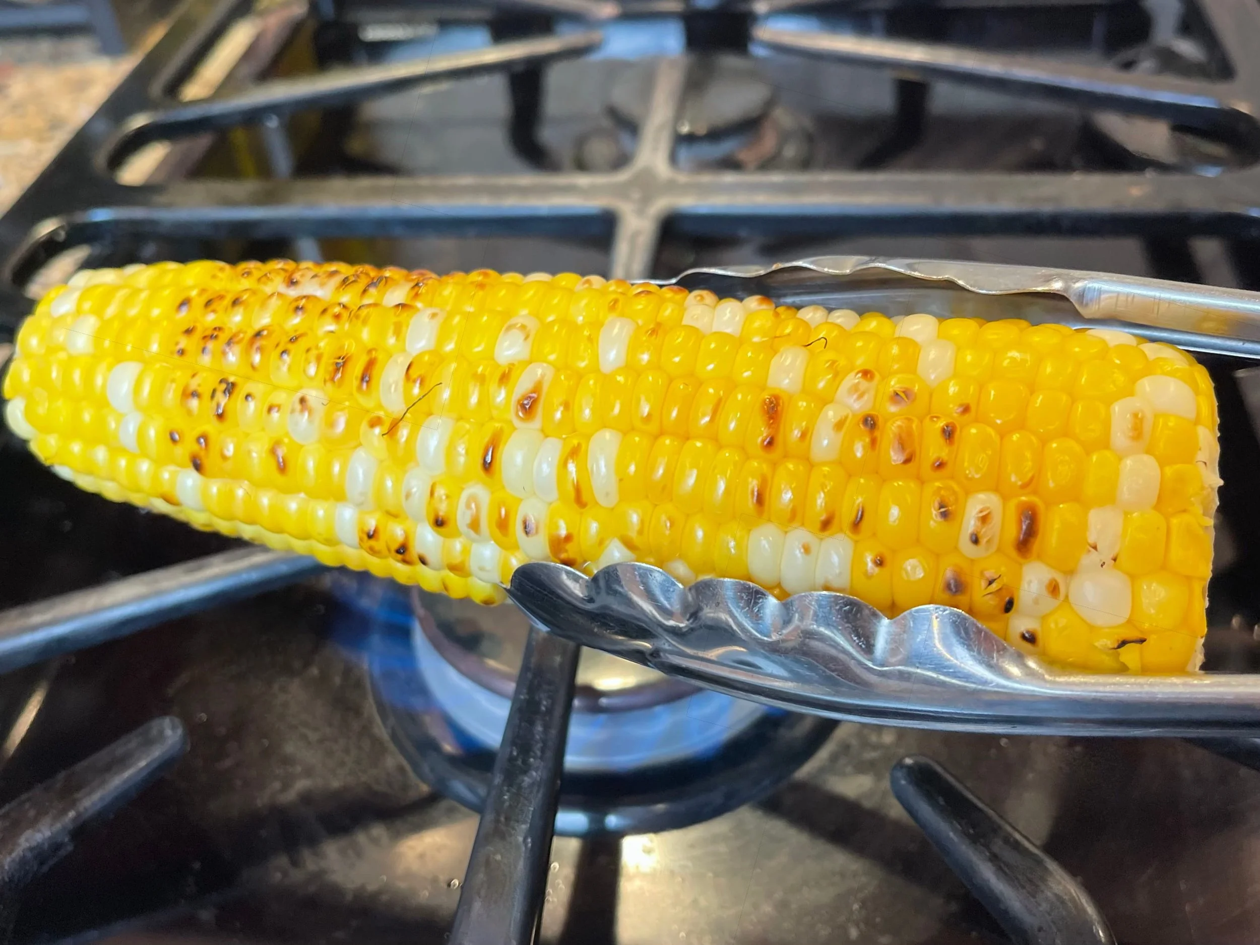 Charring the corn on the stove