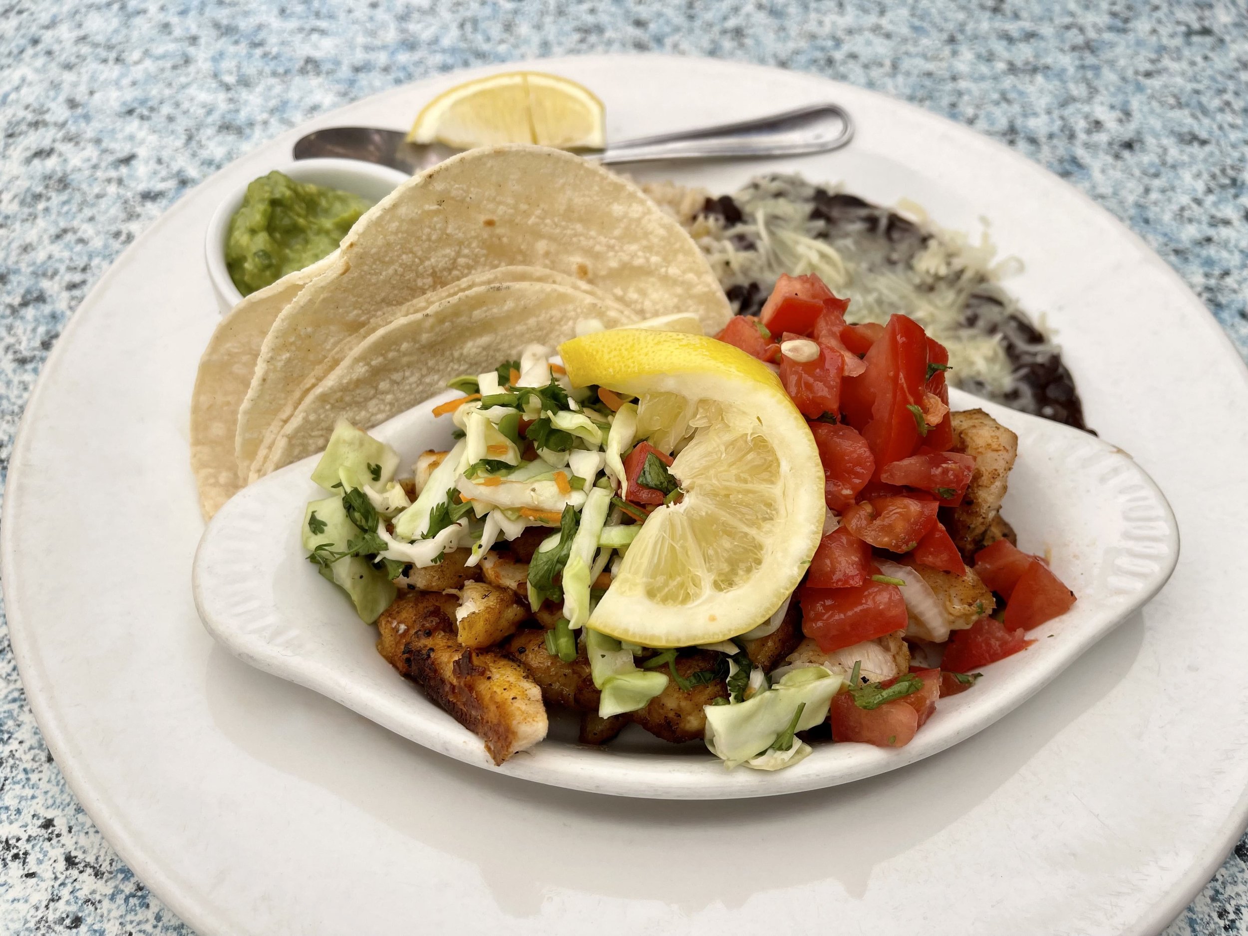 Rockfish Tacos at Mendocino Cafe, the best casual restaurant in Mendocino