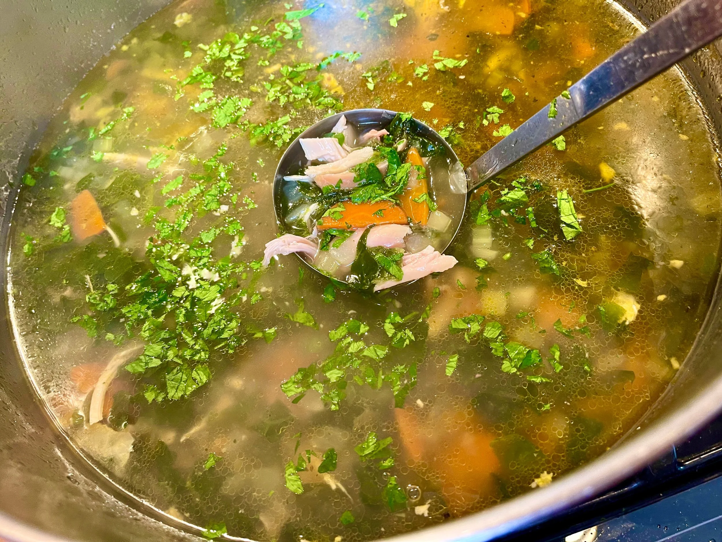 Parsley added to rotisserie chicken soup
