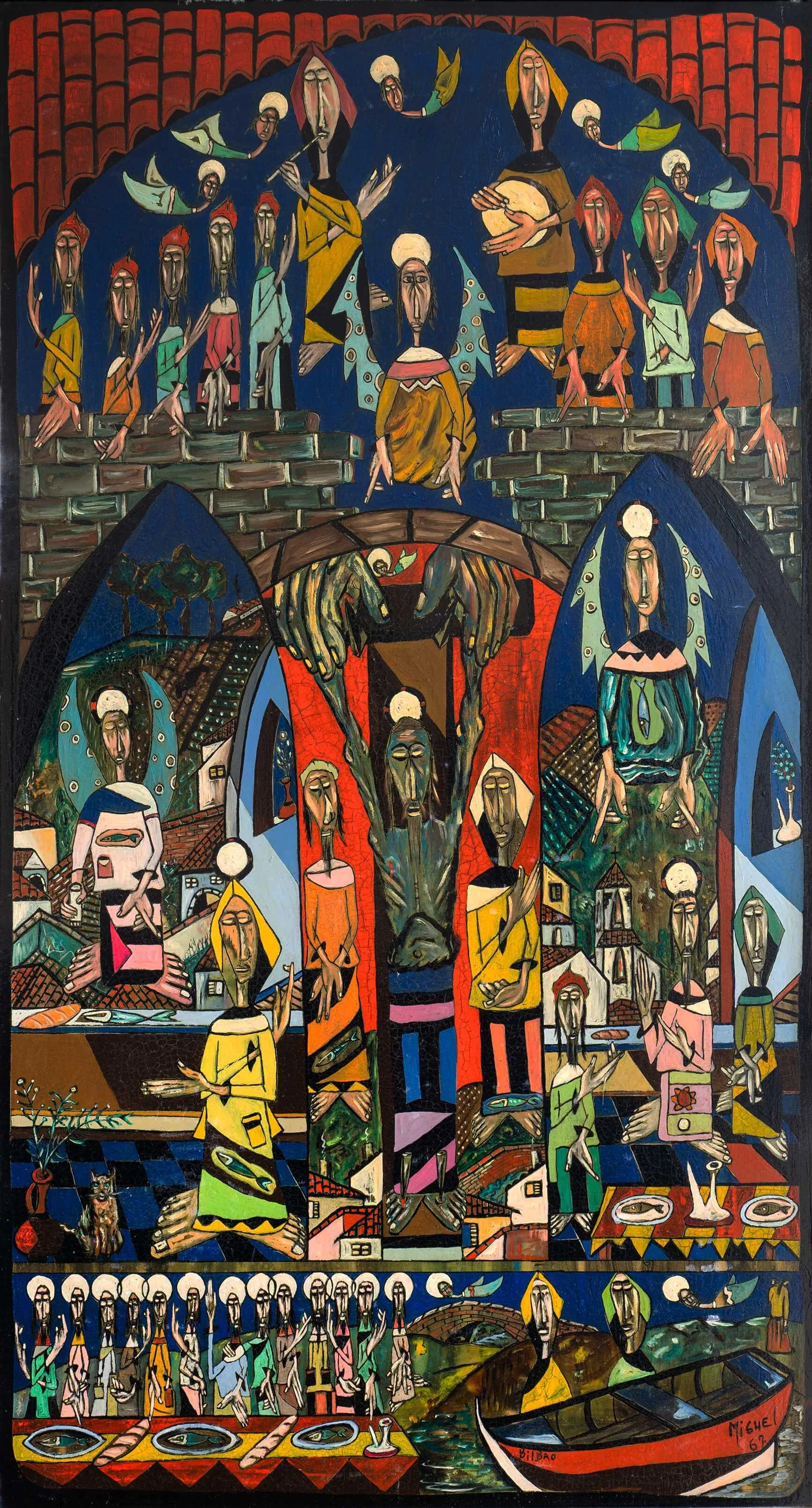 Crucifixion II, 1967, Oil on wood, 50"x29" framed