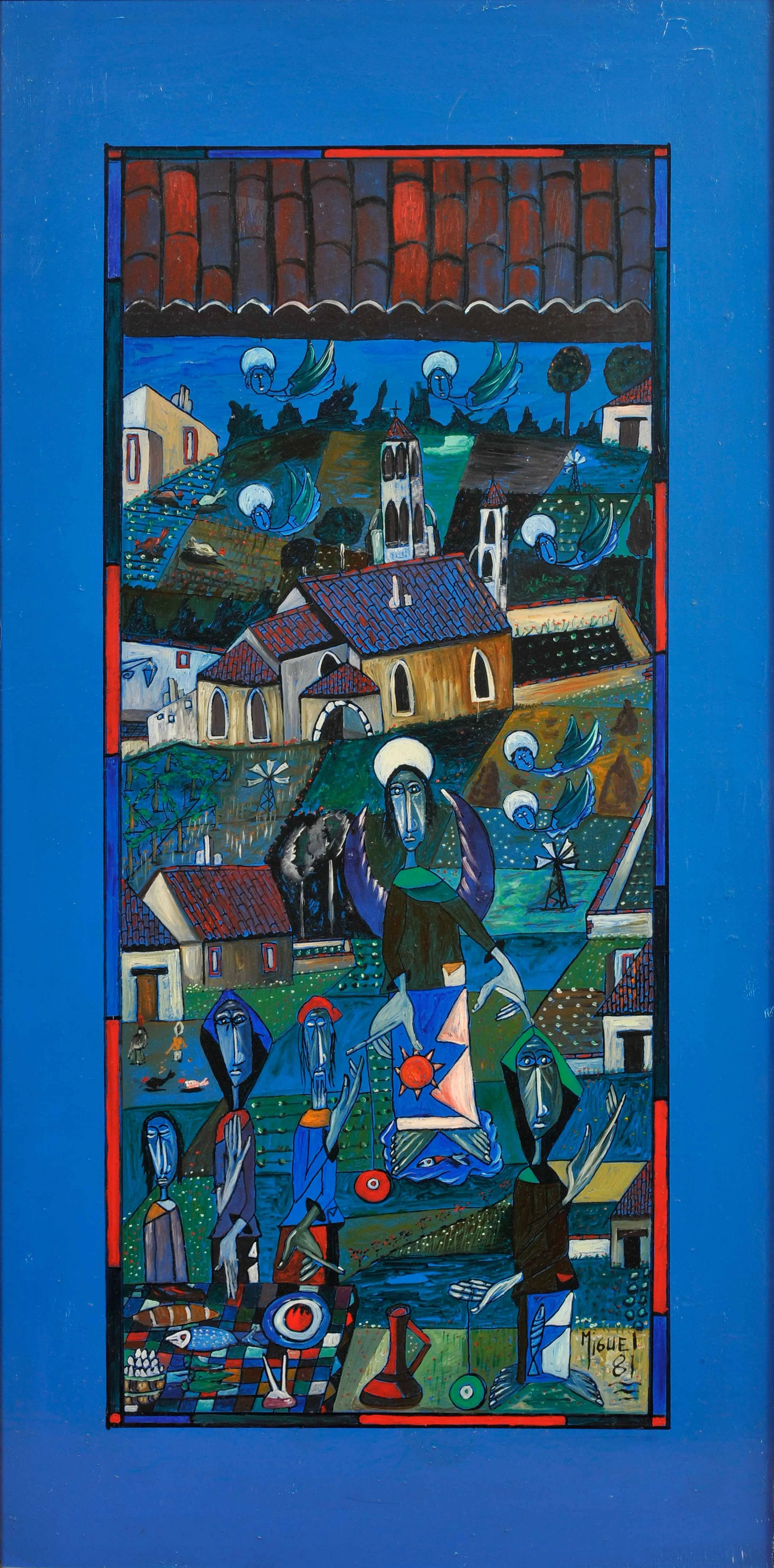 Annunciation II, 1981, Oil on wood, 37.5"x18.5" framed