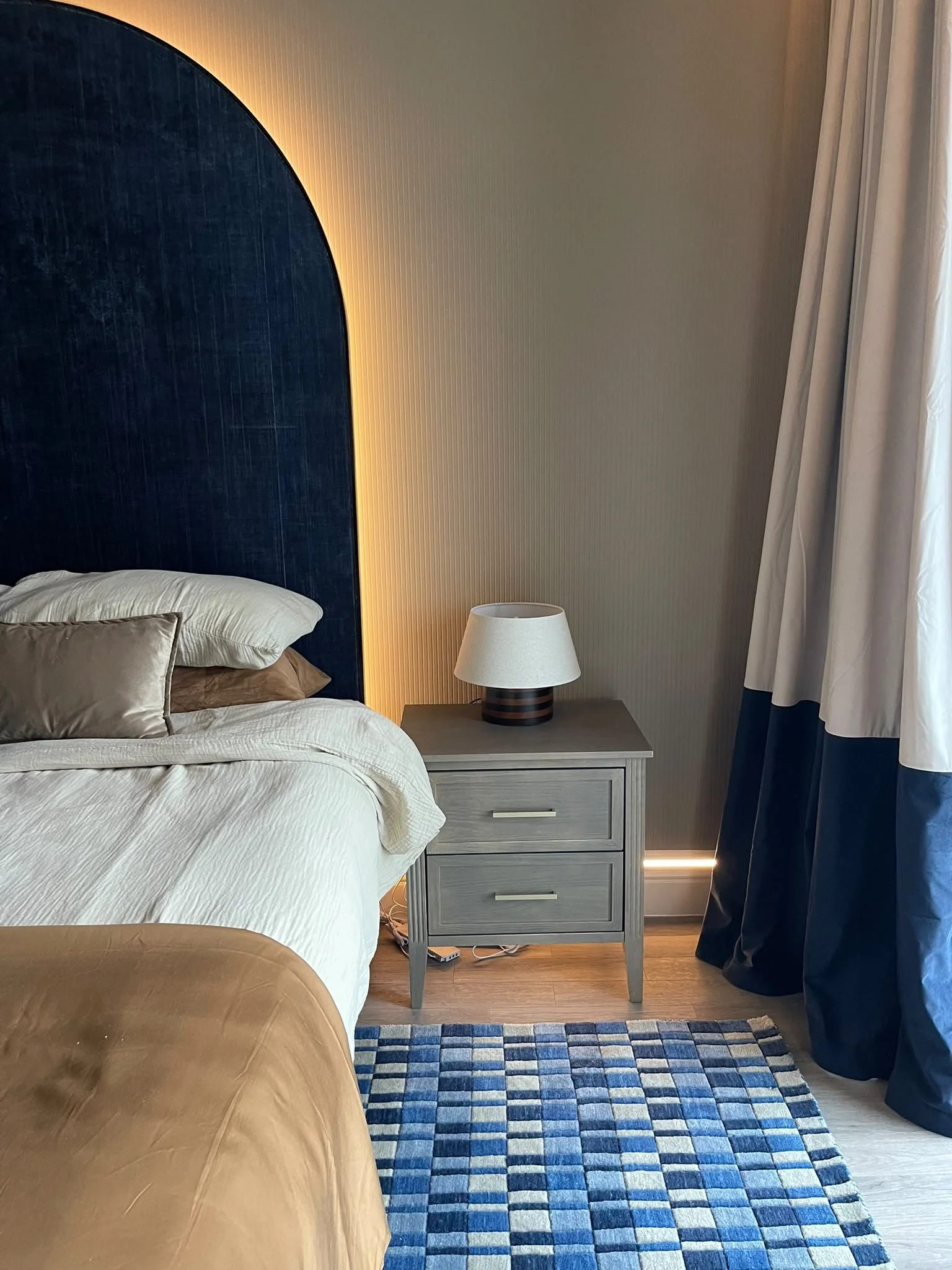 Stunning details, master bedroom in a modern apartment, Ireland