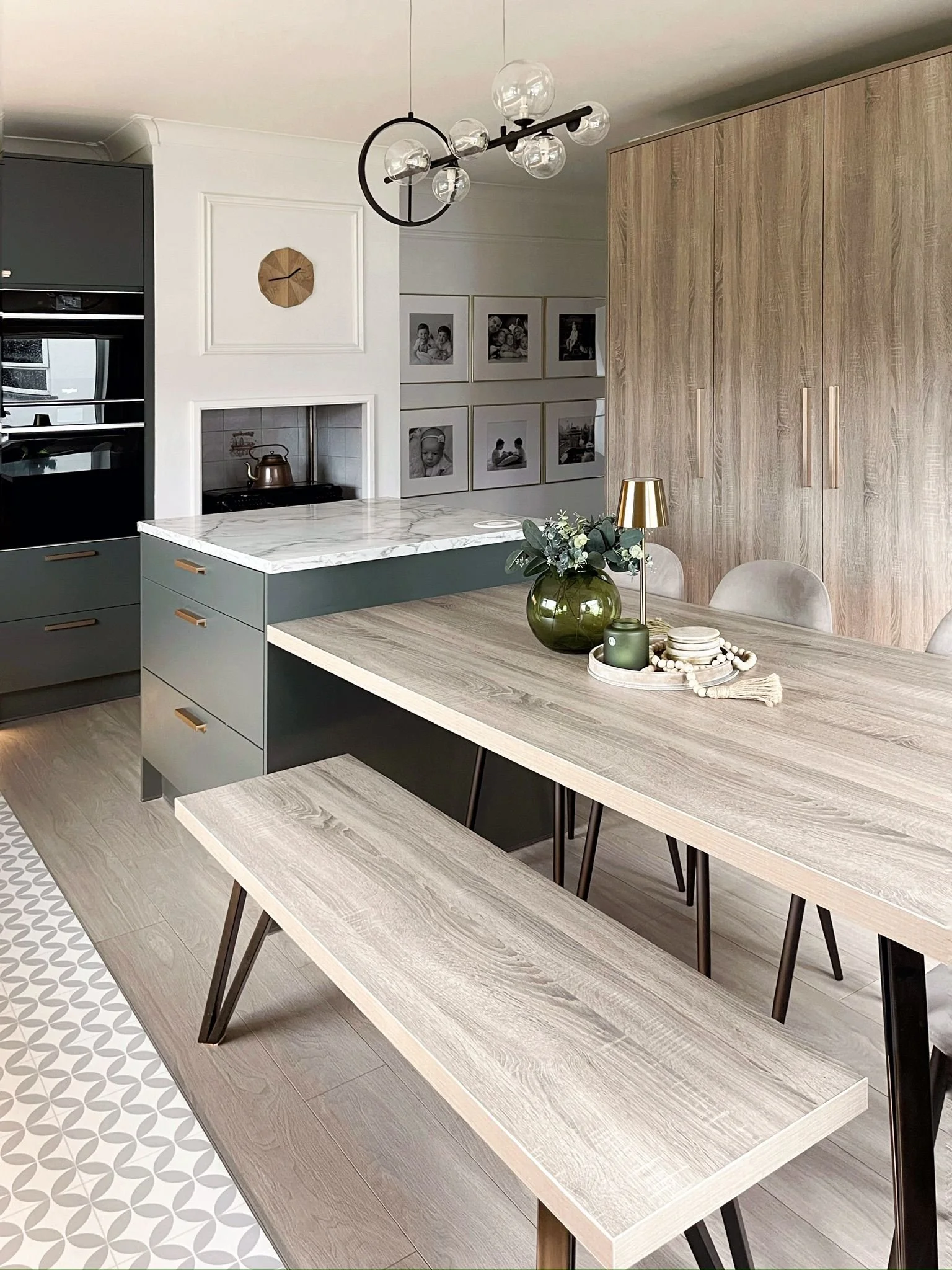 Dining area with a built-in bench, textured wall finish, and a warm, gathered feel for everyday living.