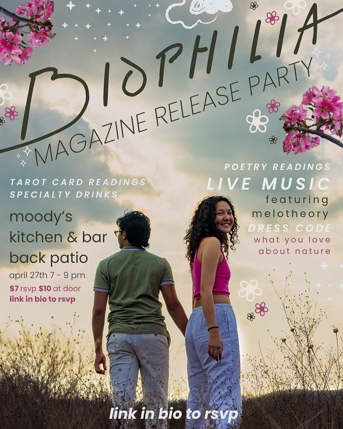 Join us for our magazine release party celebrating ✨B I O P H I L I A ✨. Biophilia is Drift Magazine&rsquo;s second print magazine issue and the team has been working so hard all semester to bring this work to you. Perfect way to celebrate Earth Week