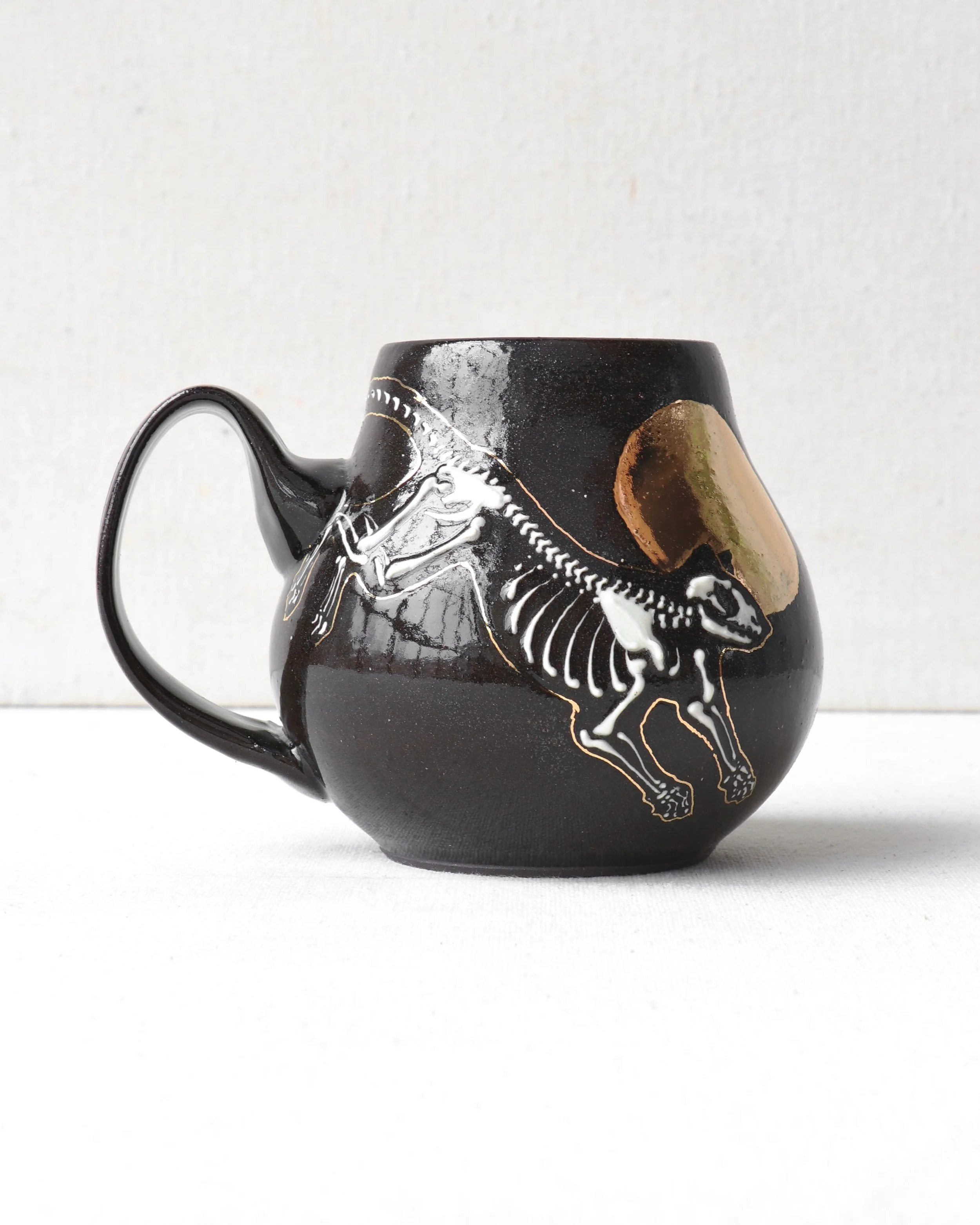 Cat Skeleton Belly Mug with Gold Accent