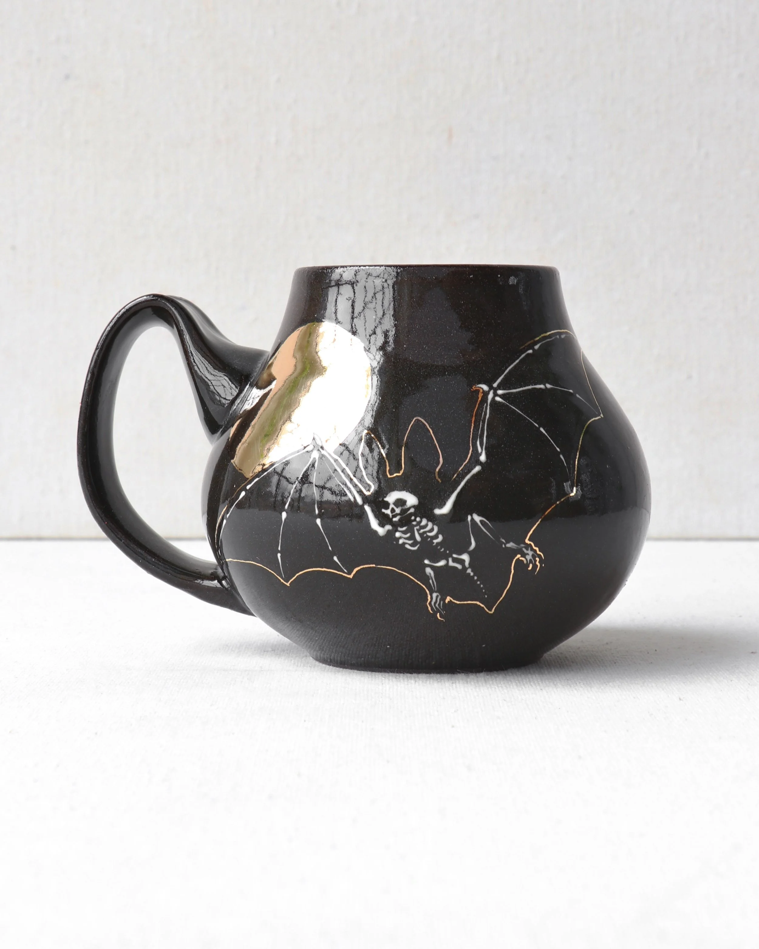 Bat Skeleton Belly Mug with Gold Accent
