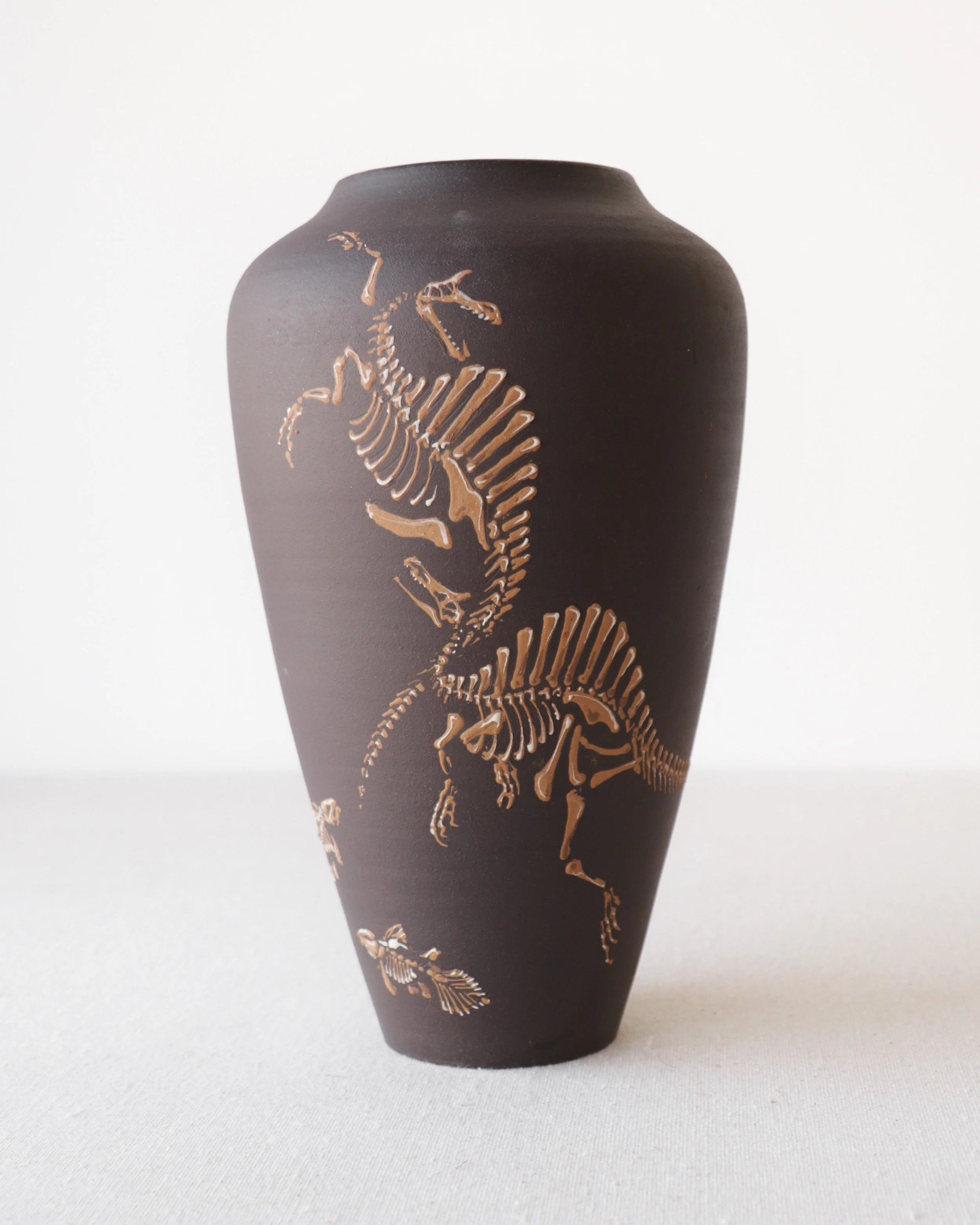 Large "Hell Heron" Spinosaurus & Mawsonia Coelacanth Vase