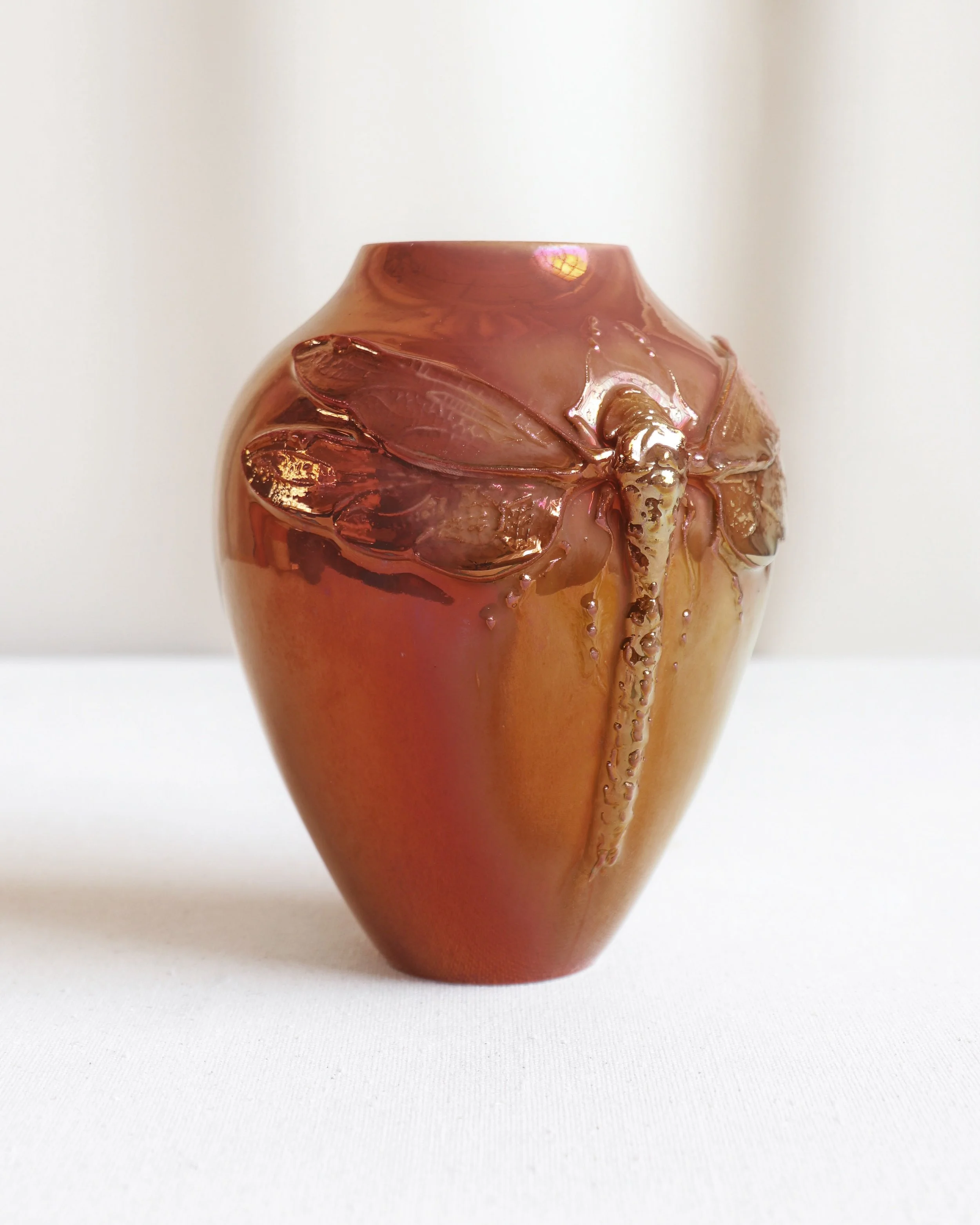 Copper Lustre Dragonfly Vase