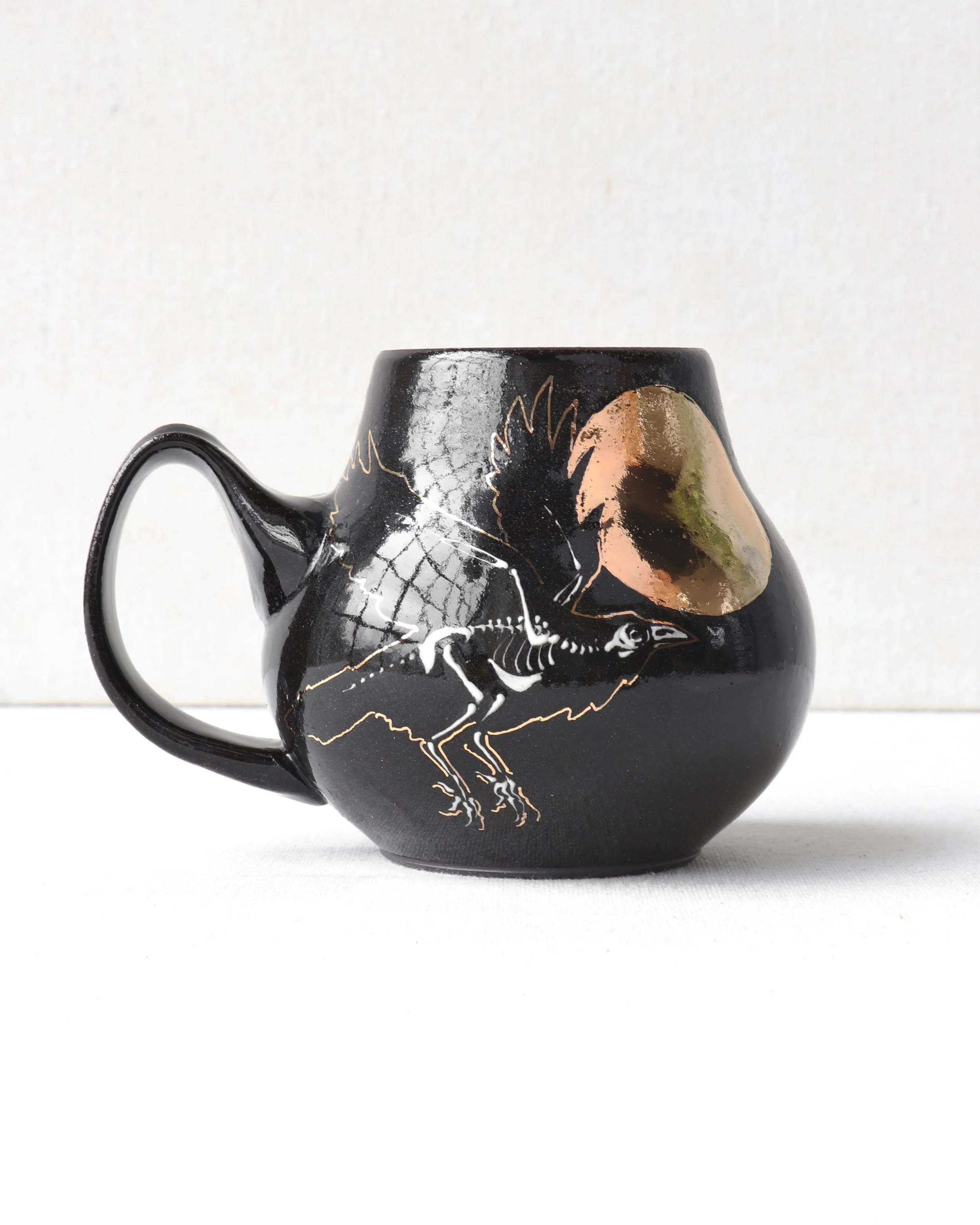 Raven Skeleton Belly Mug with Gold Accent