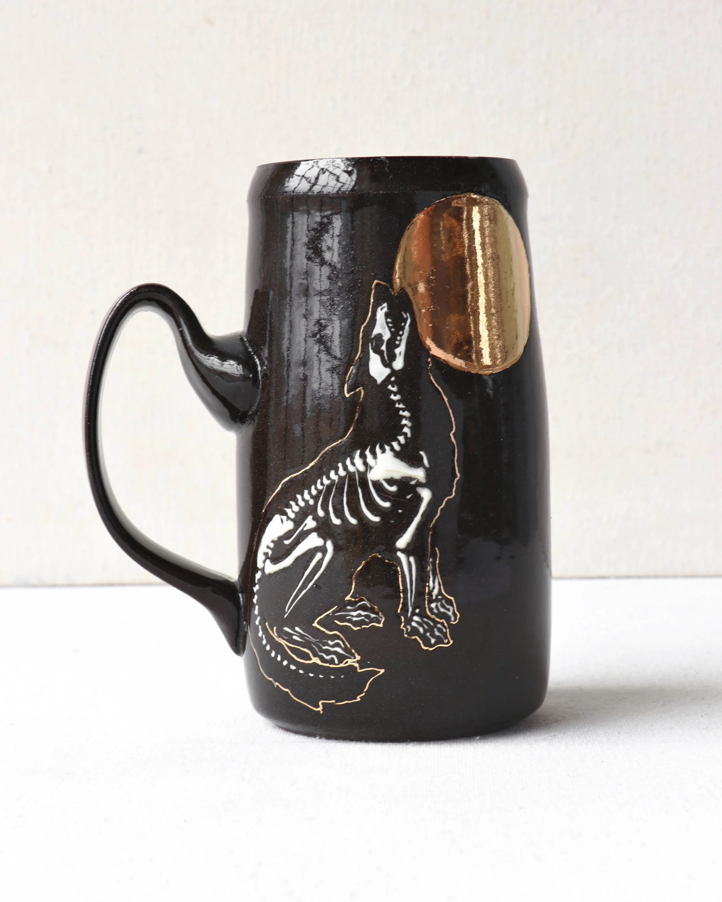 Wolf Skeleton Stein with Gold Accent