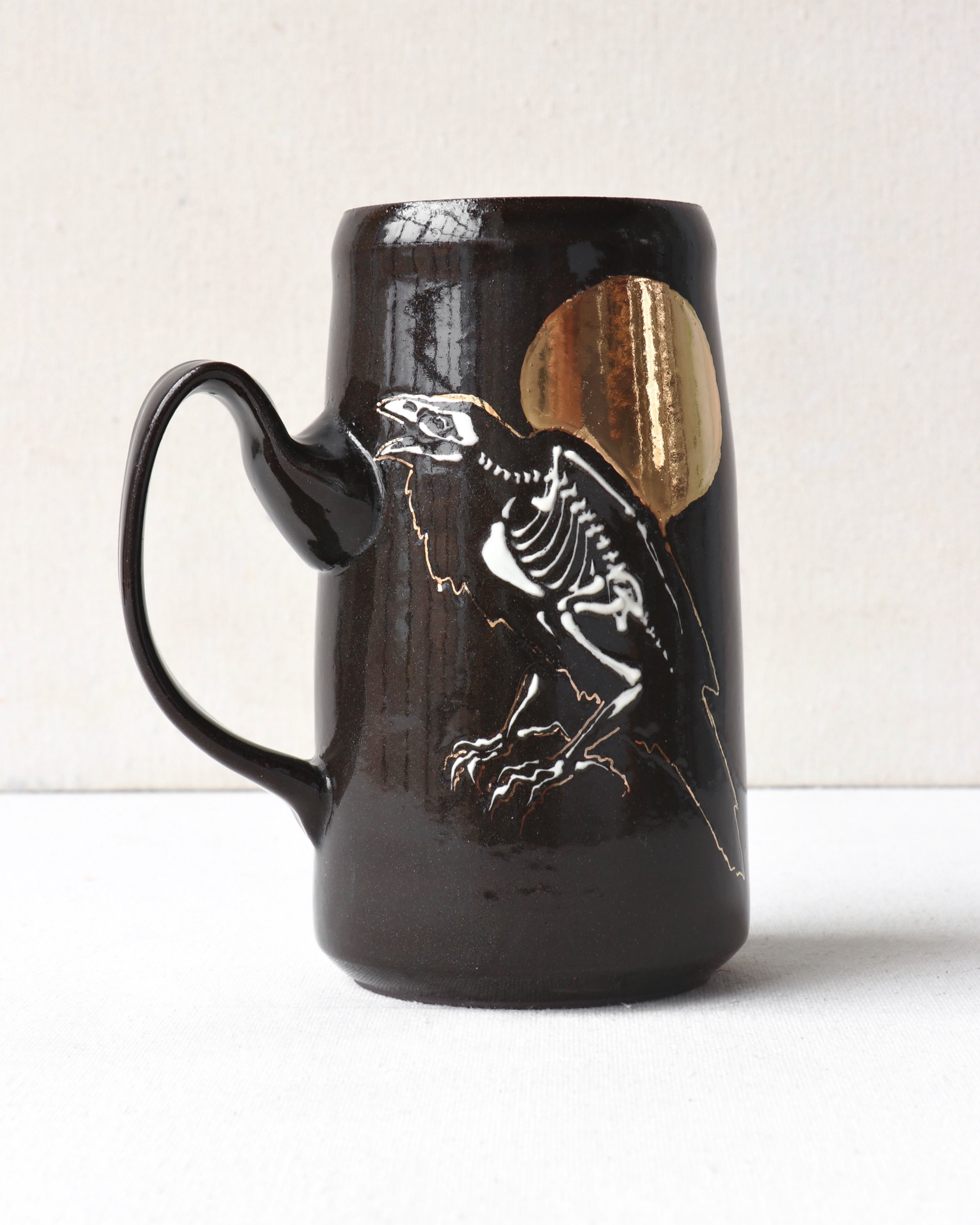 Raven Skeleton Stein with Gold Accent