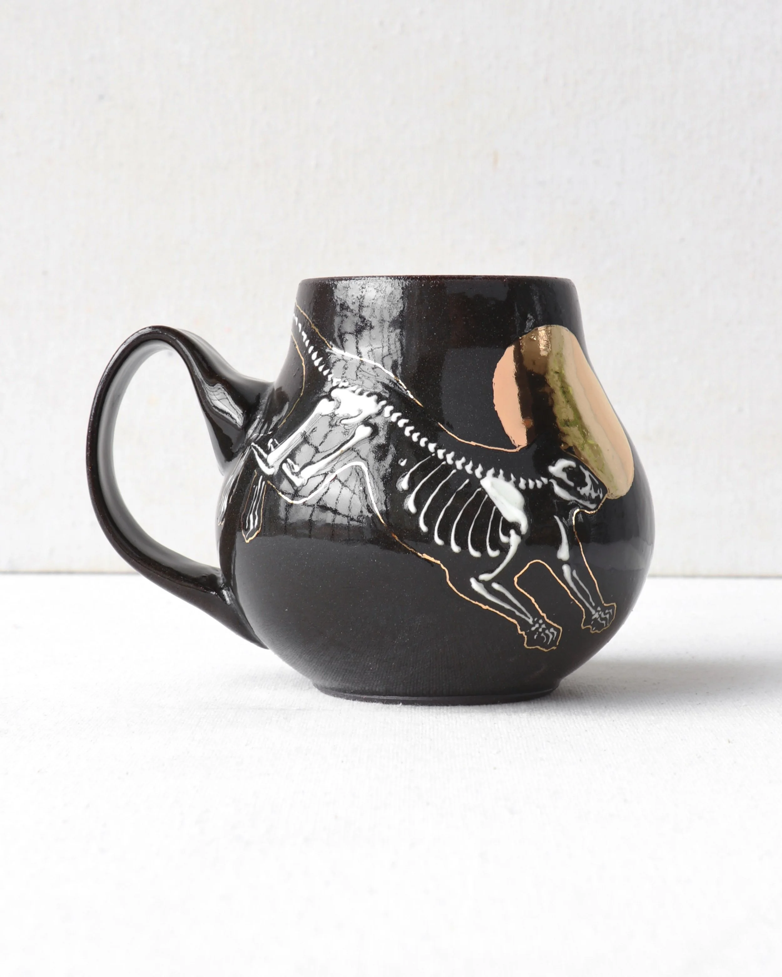 Cat Skeleton Belly Mug with Gold Accent 2