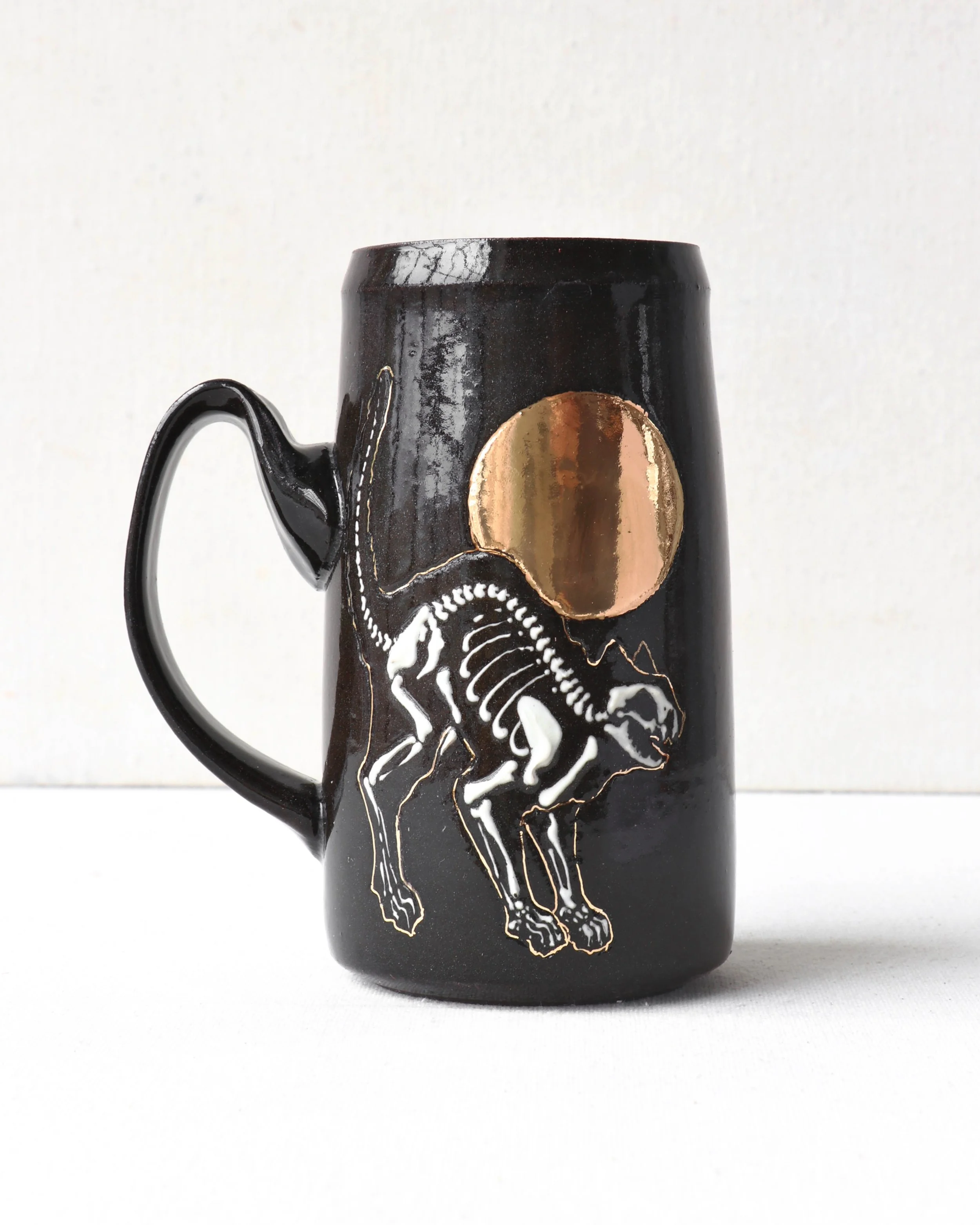 Scared Cat Skeleton Stein with Gold Accent
