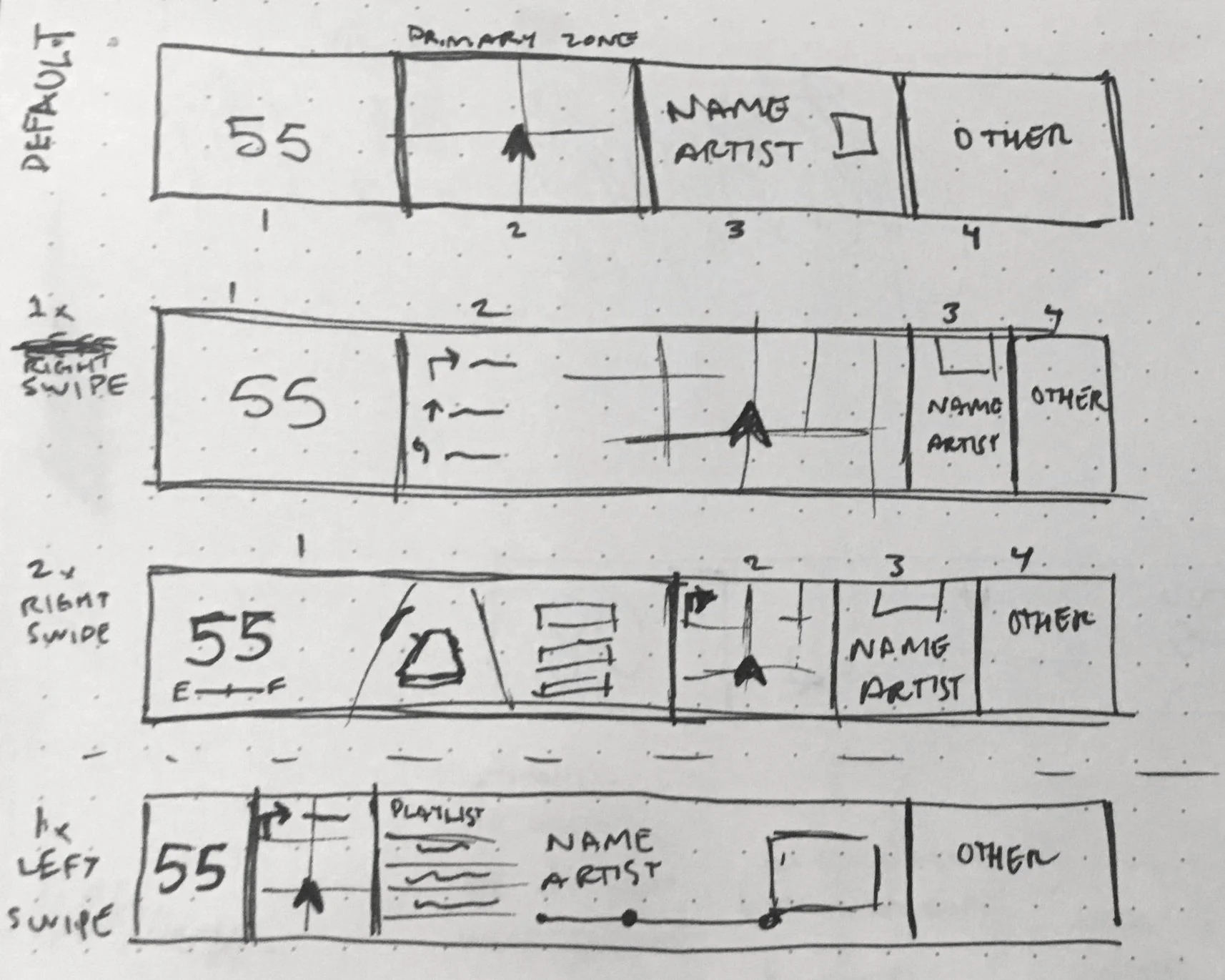 Starting with an even distribution of Cluster Info, Navigation, Audio, and a Fourth content choice, the concept was that the user could swipe left or right on the touch screen to push and pull one of the four content spaces into a larger footprint.