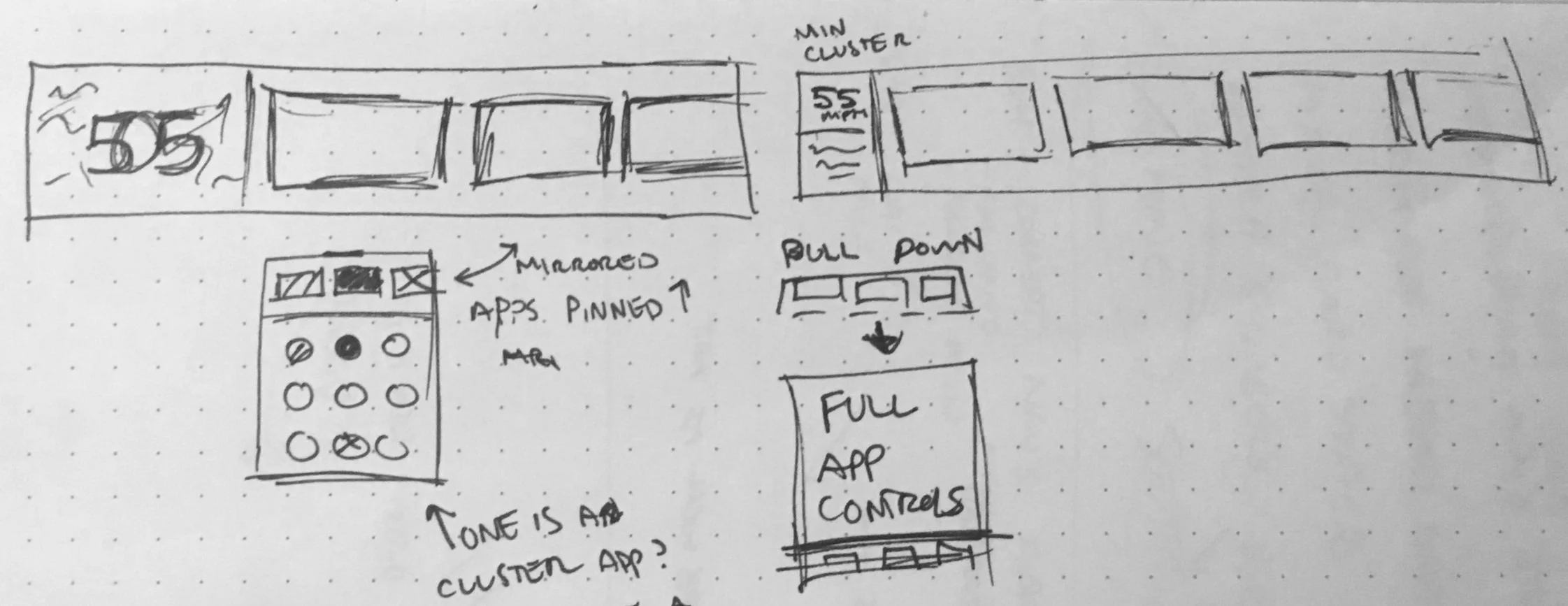This sketch concept allowed for more personalization by allowing the user to choose which apps they wanted to "pin" into the panoramic display.