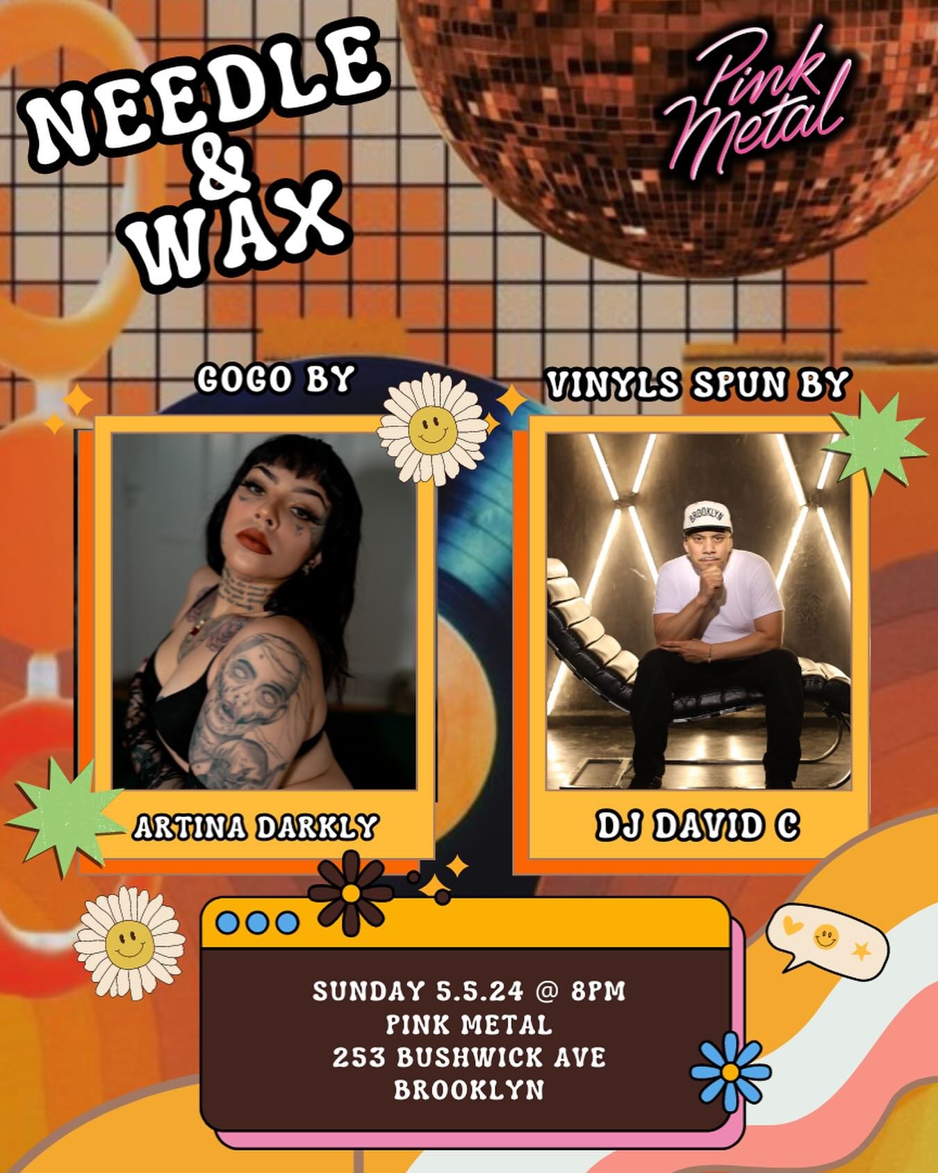 Needle &amp; Wax Cinco de Mayo edition tonight at 8 pm! Vinyls spun by @djdavidc_ 🎶 gogo by @artinadarkly 🌼 

Margaritas $8 all night! Check out our special Cinco de Mayo menu, including a mezcal old fashioned and flavored margaritas🍹 

@lostshoes