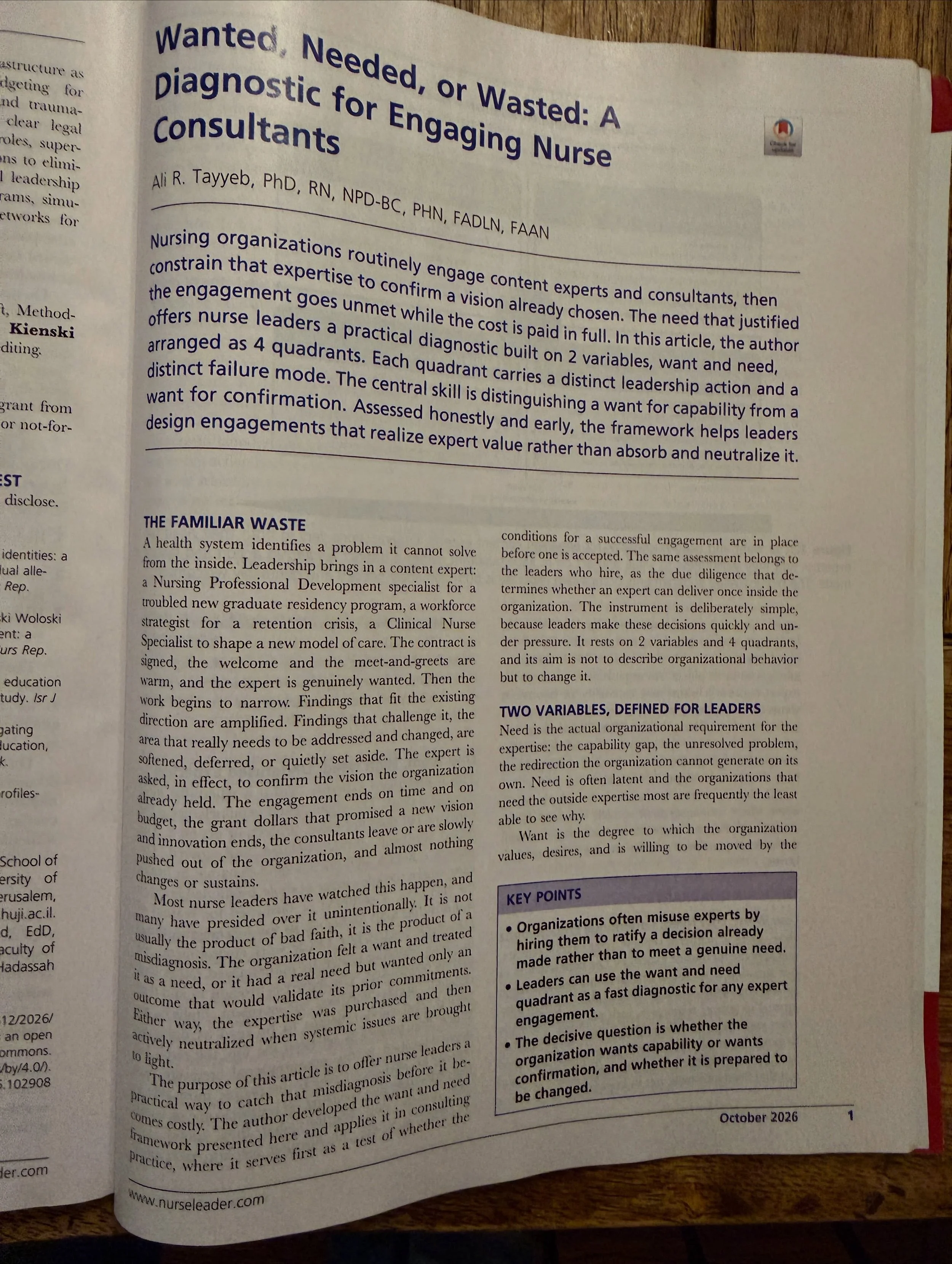 My publication in print in the latest @aonlnurseleaders  Nurse Leader Journal!