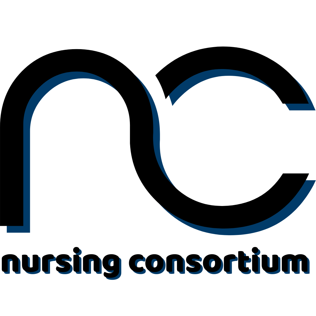 Logo for nursing consortium featuring stylized letters 'nc' with black and blue colors and the text 'nursing consortium' beneath.