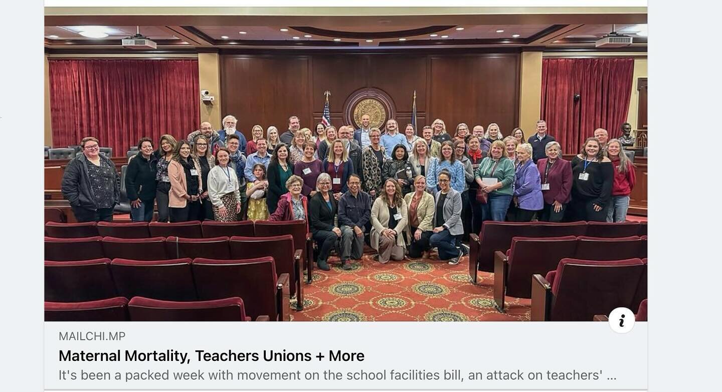 In this week&rsquo;s Monday Morning Legislative Newsletter, I talked about movement on the school facilities bill, an attack on teachers&rsquo; unions, the reinstatement of the maternal mortality review board and more.

Sign up for my newsletter to h