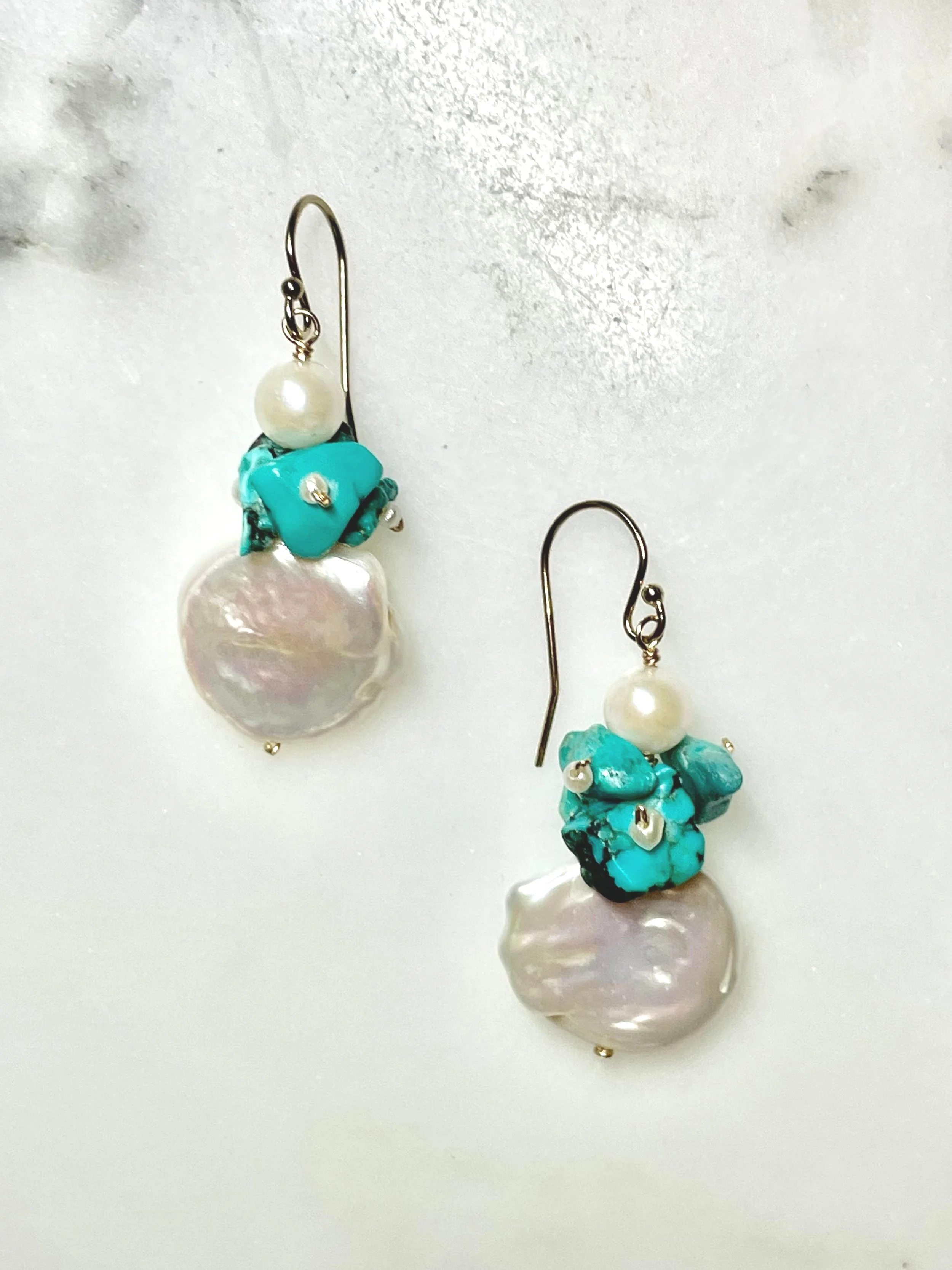 TURQUOISE, PEARL EARRING