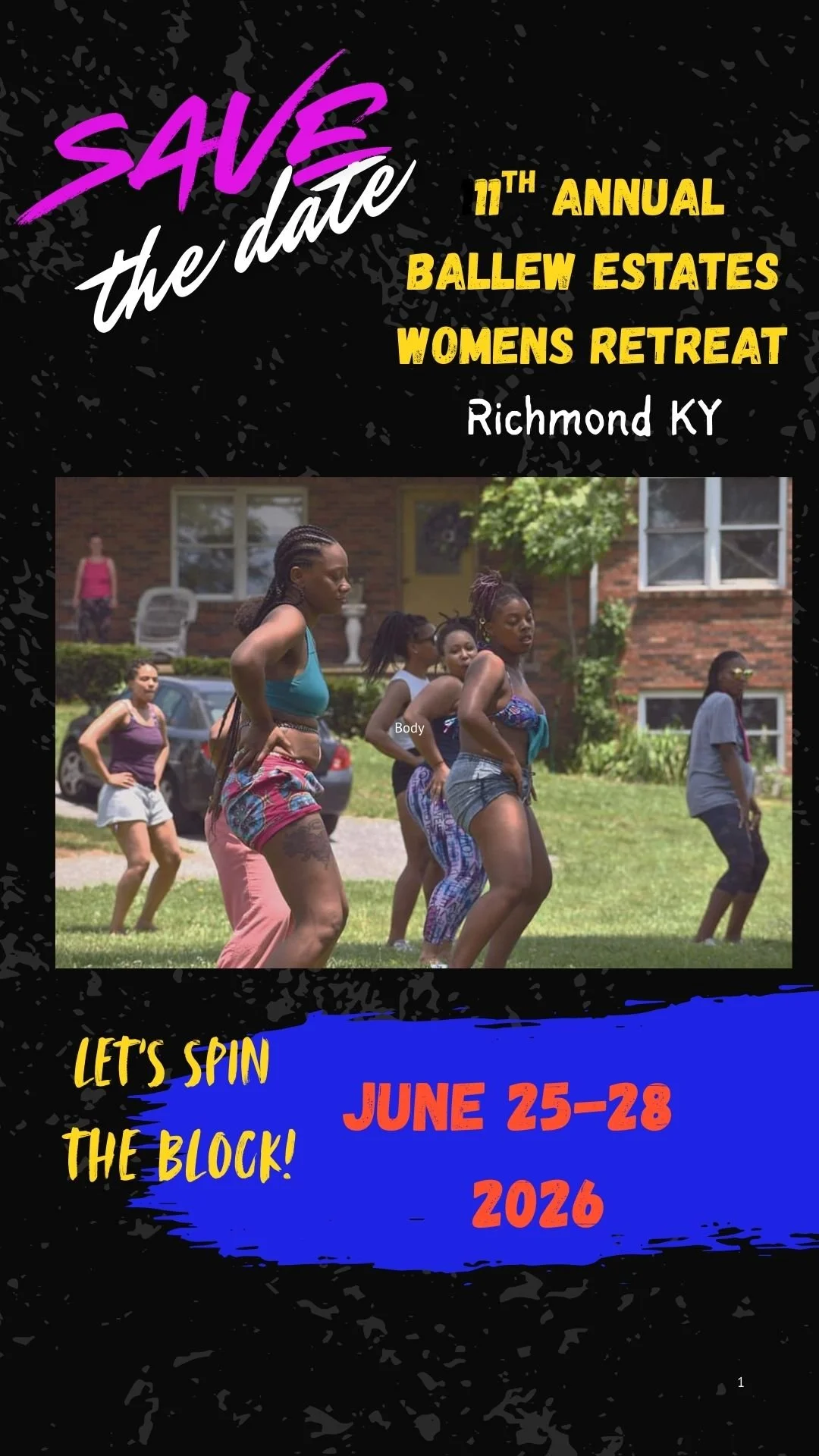 Flyer for the 11th Annual Ballew Estates Women's Retreat in Richmond, KY, with an image of women exercising outdoors, promoting the event scheduled for June 25-28, 2026.