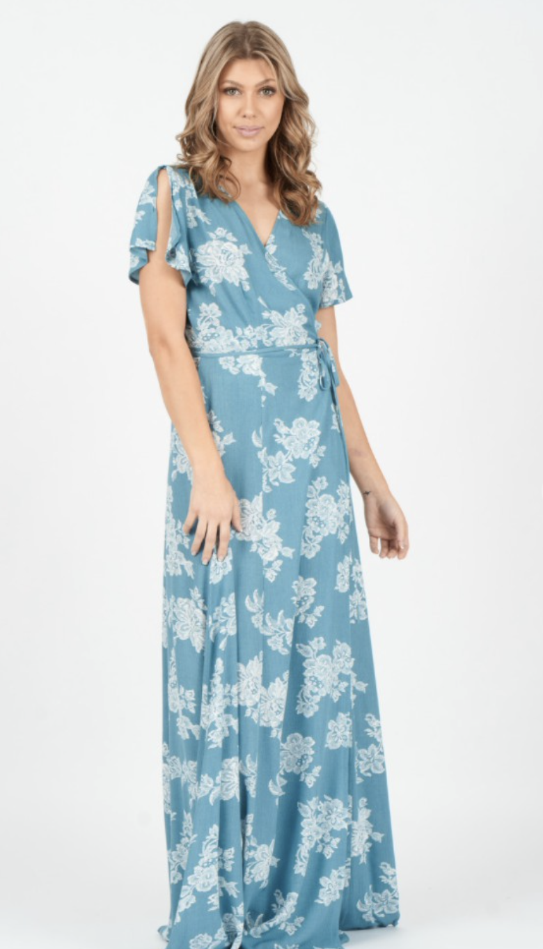 ocean blue floral wrap maxi dress Dale Michele ocean blue floral wrap maxi dress Dale Michele