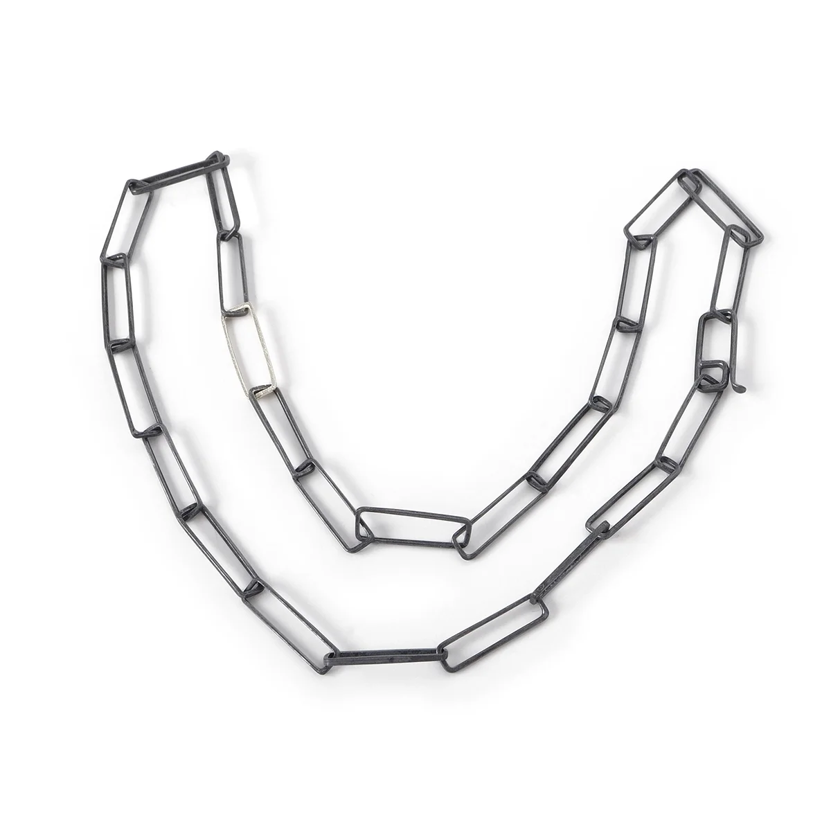 N257 Short Paperclip Chain in oxidized and polished sterling silver