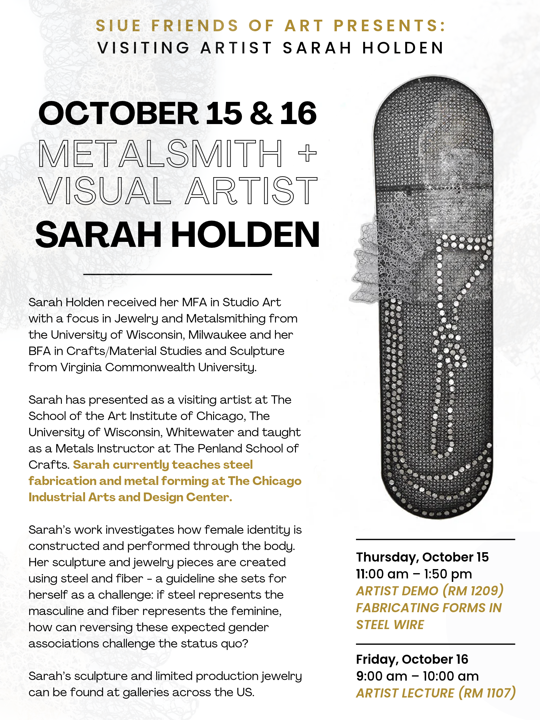 large steel sculpture of welded lace making the image of a queen by sarah holden metalsmith