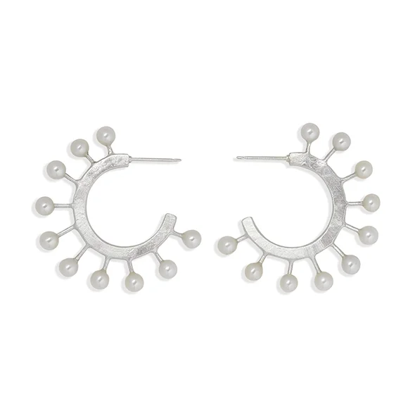 E240 Pearly Hoop Earrings with White Freshwater Pearl