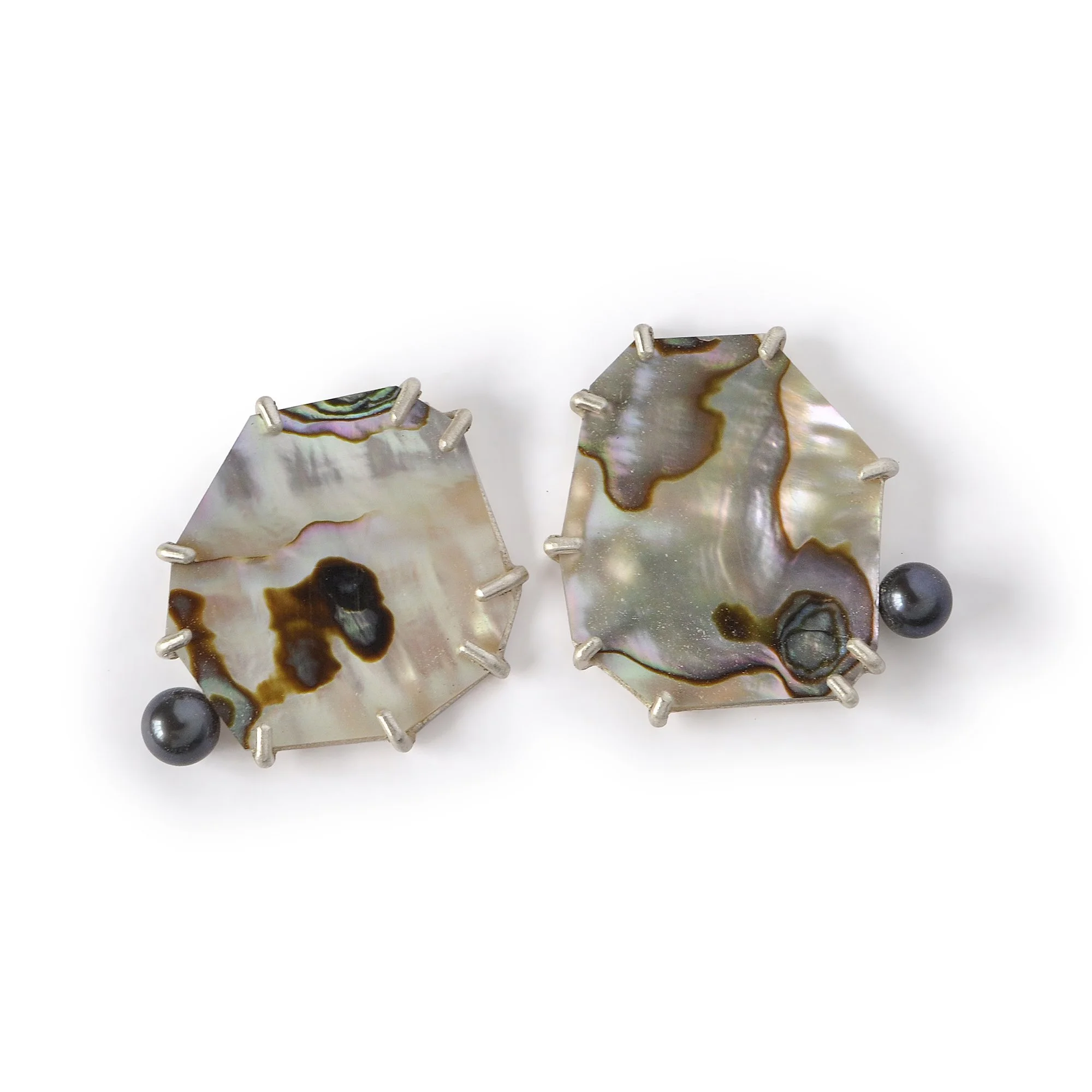 E549 Large Sidecar Posts in MX Green Abalone Shell with Black Peacock Freshwater Pearl