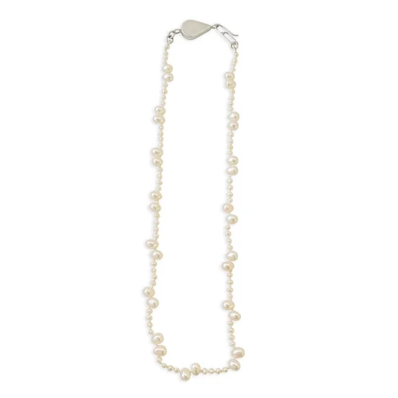 N204 Pearl Dot and Dash Necklace in White Freshwater Pearl