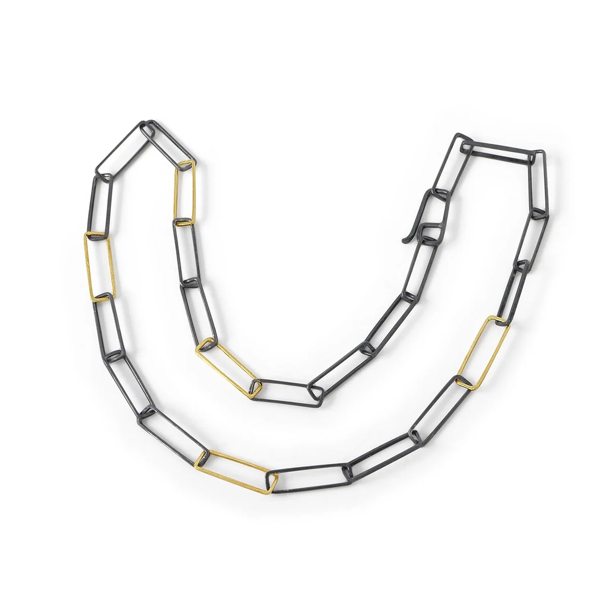 N243 Short Paperclip Chain in oxidized sterling silver and 14k yellow gold