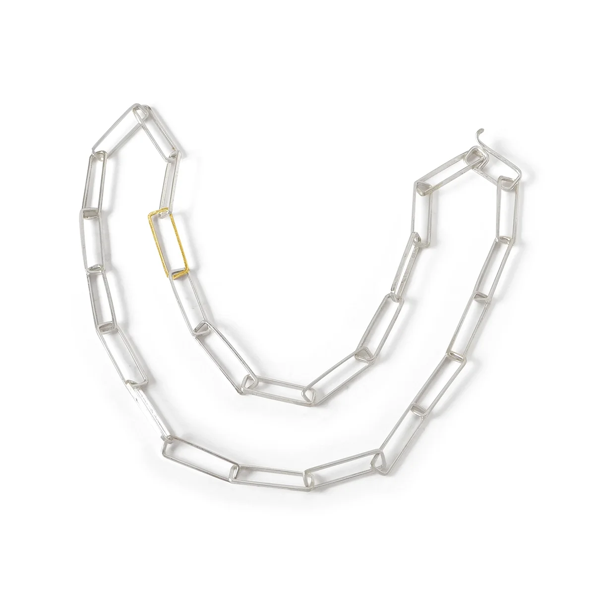 N239 Short Paperclip Chain in polished sterling silver and 14k yellow gold