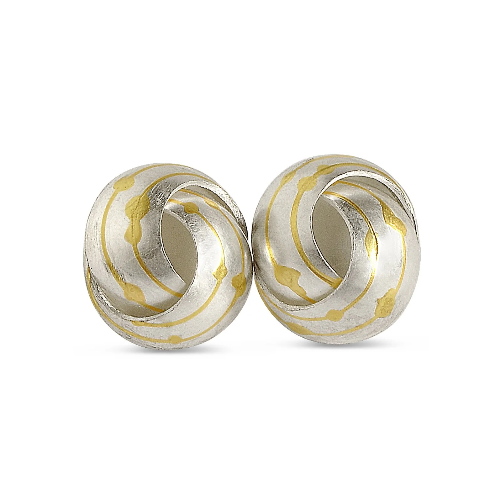 E511 Mini Bauble Swirl Earrings in Brushed Sterling Silver with 18k yellow gold lines
