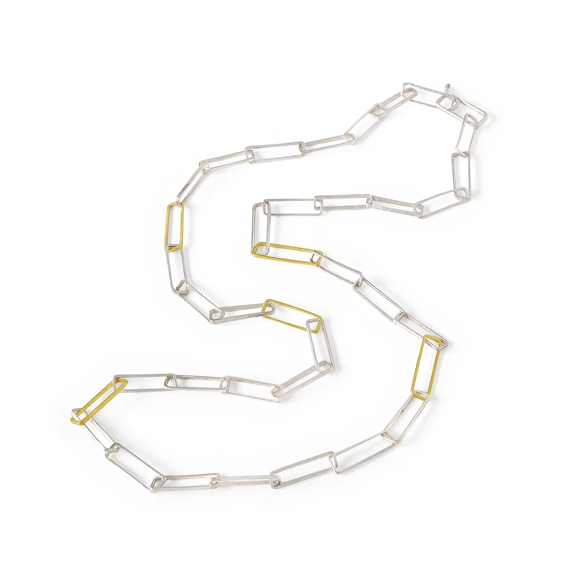 hand crafted sterling silver link chain custom rectangular solid sterling silver link and 14k yellow gold links