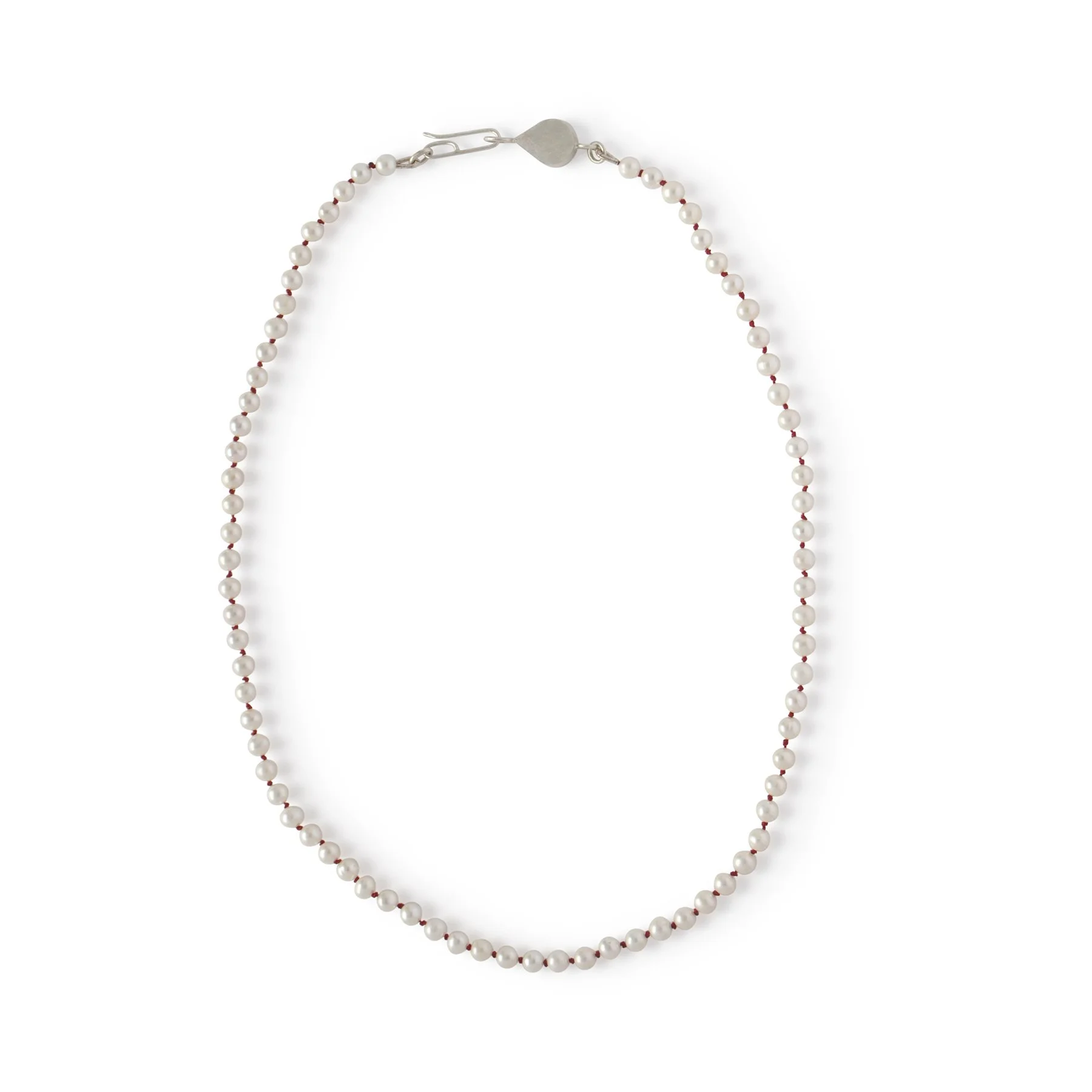 N251 Sweetheart Single Chain in White Freshwater Pearl with red silk