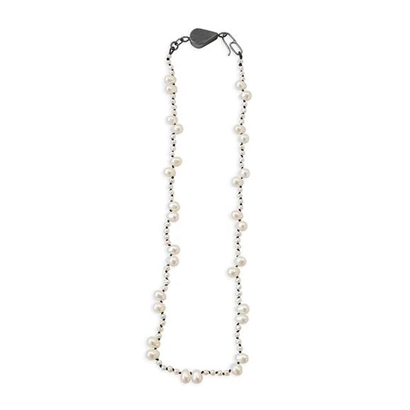 N206 Oxi Pearl Dot and Dash Necklace in White Freshwater Pearl