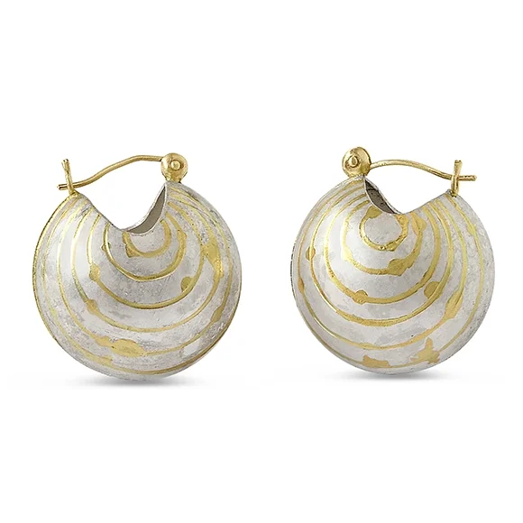 E440 Engraved Sterling Silver Bauble Earrings with 18k yellow gold inlay