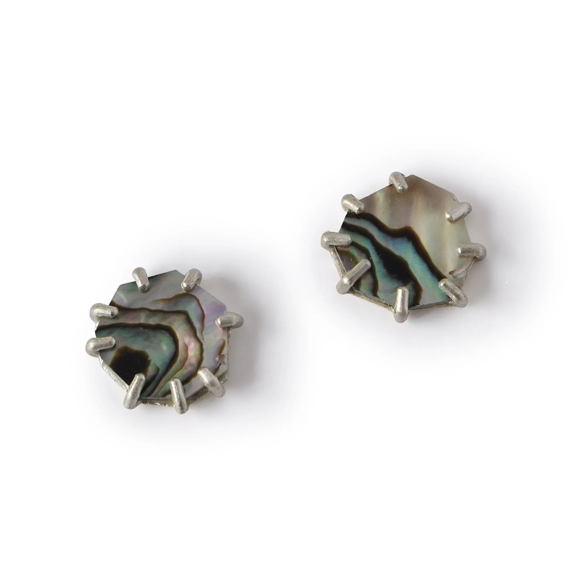 small mexico green abalone post earrings with sterling silver prongs