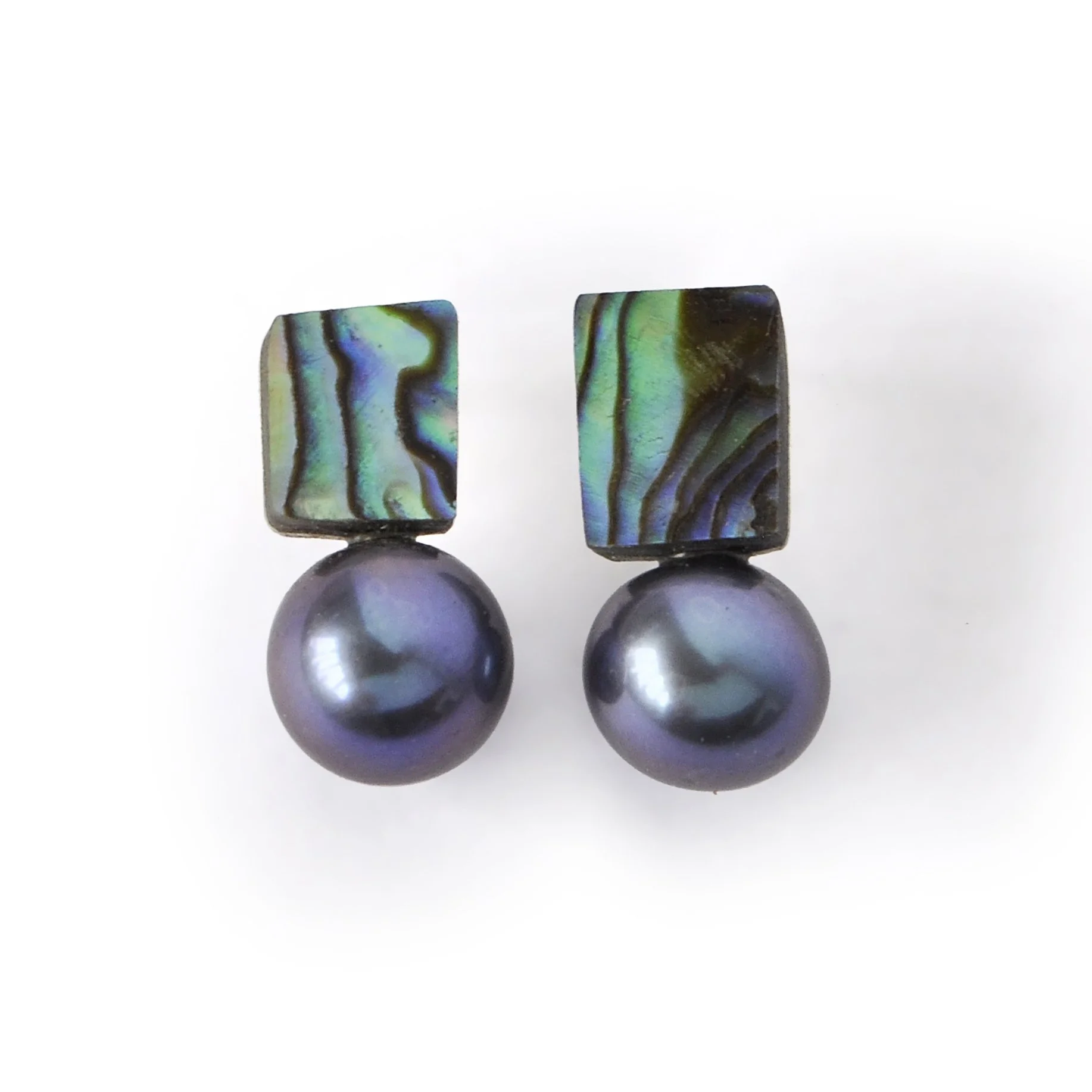 gorgeous dark blue pearl and abalone shell earrings small shell earrings classic pearl earrings lightweight earrings