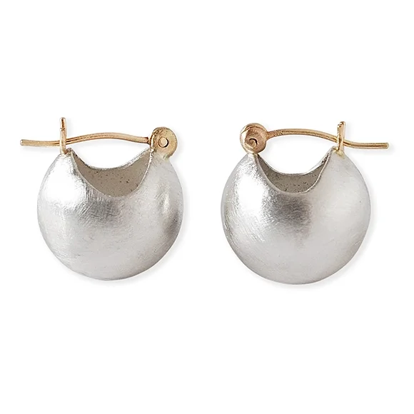 small sterling silver ball earrings with satin shiny sterling silver finish and 14k yellow gold ear wires