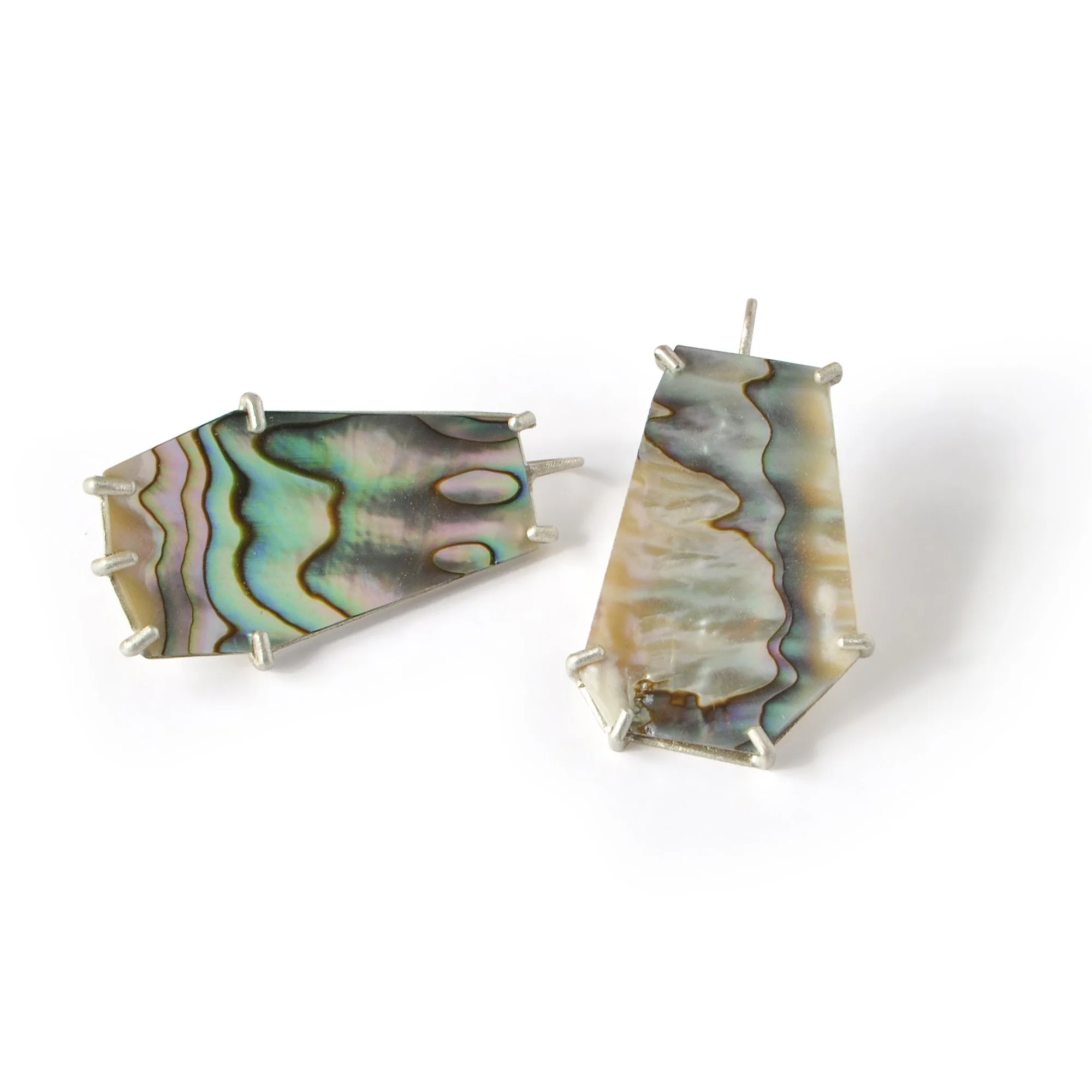 E558 Large Hook Drop Earrings in Iridescent MX Green Abalone