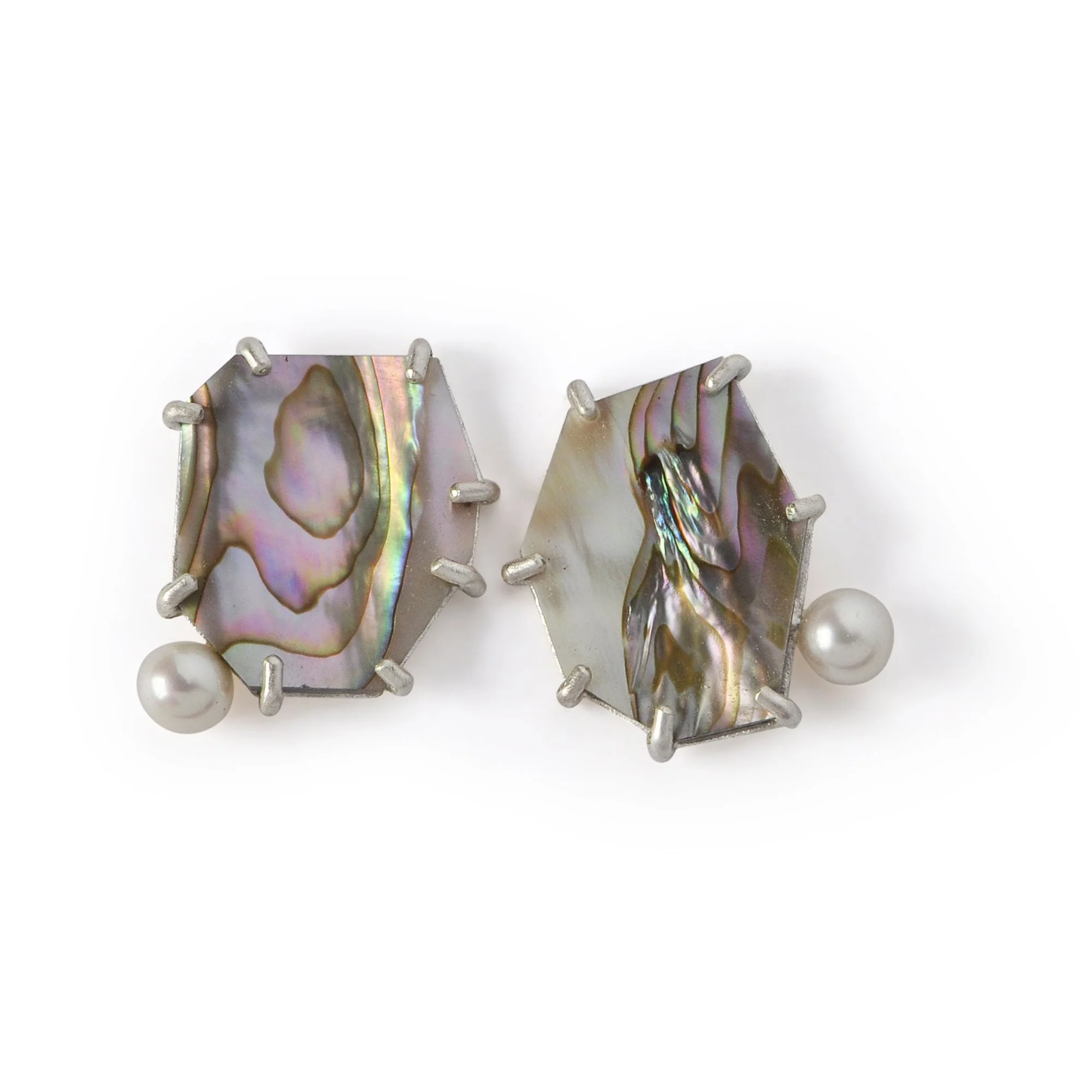 E554 Small Sidecar Posts in Red Abalone Shell with White Freshwater Pearl