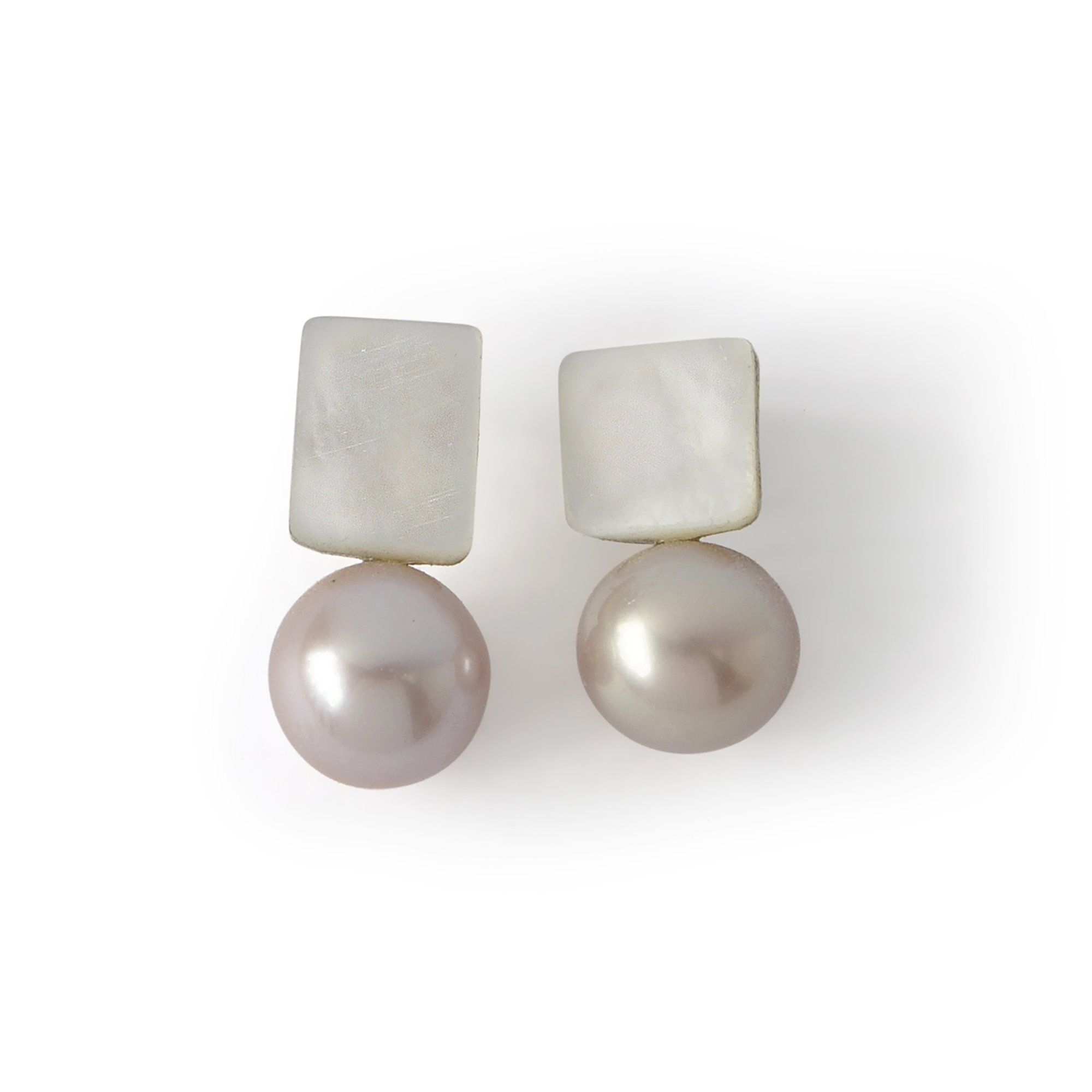 small square of shimmery mother of pearl with a perfect big pink freshwater pearl