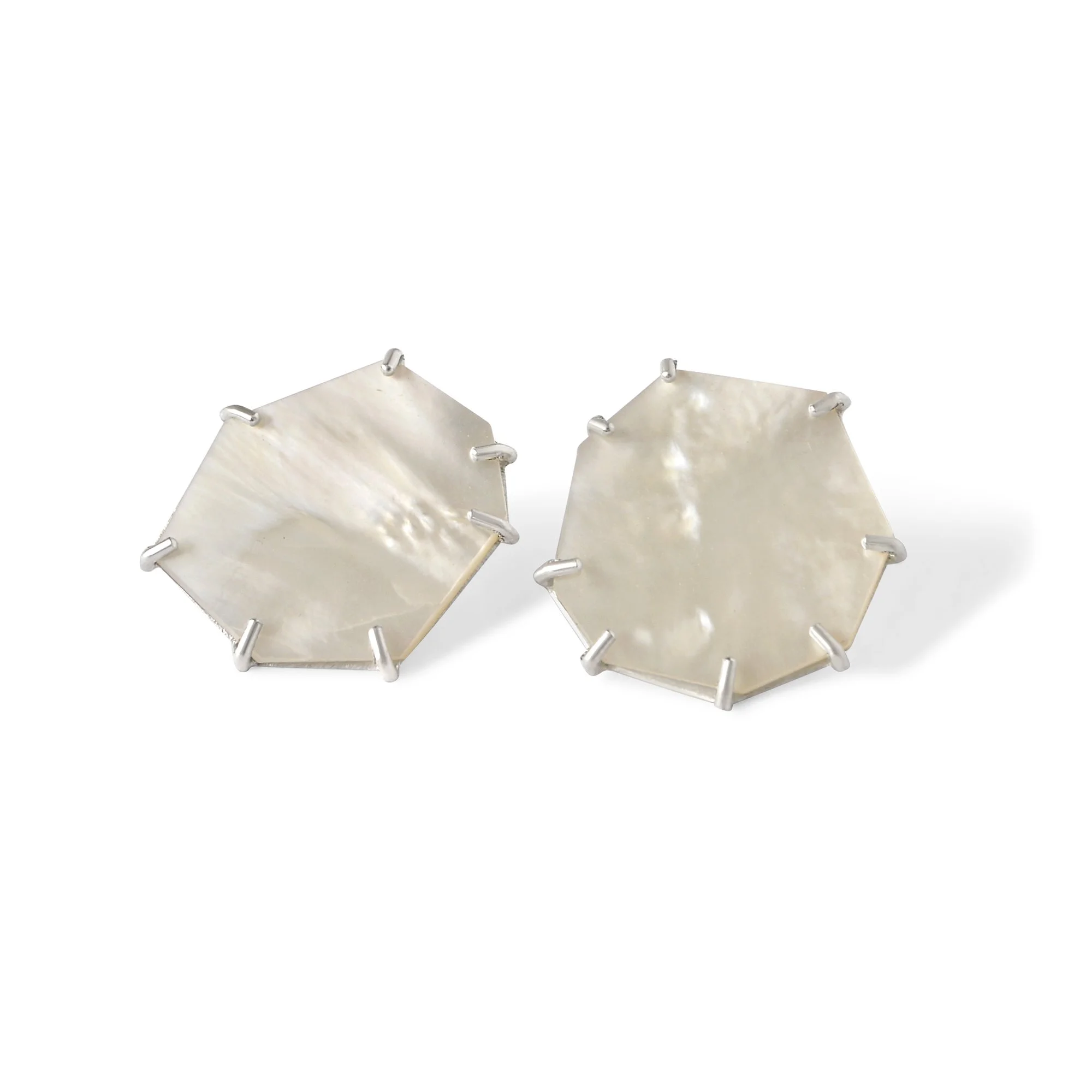 high lustre mother of pearl post earrings with sterling silver prongs