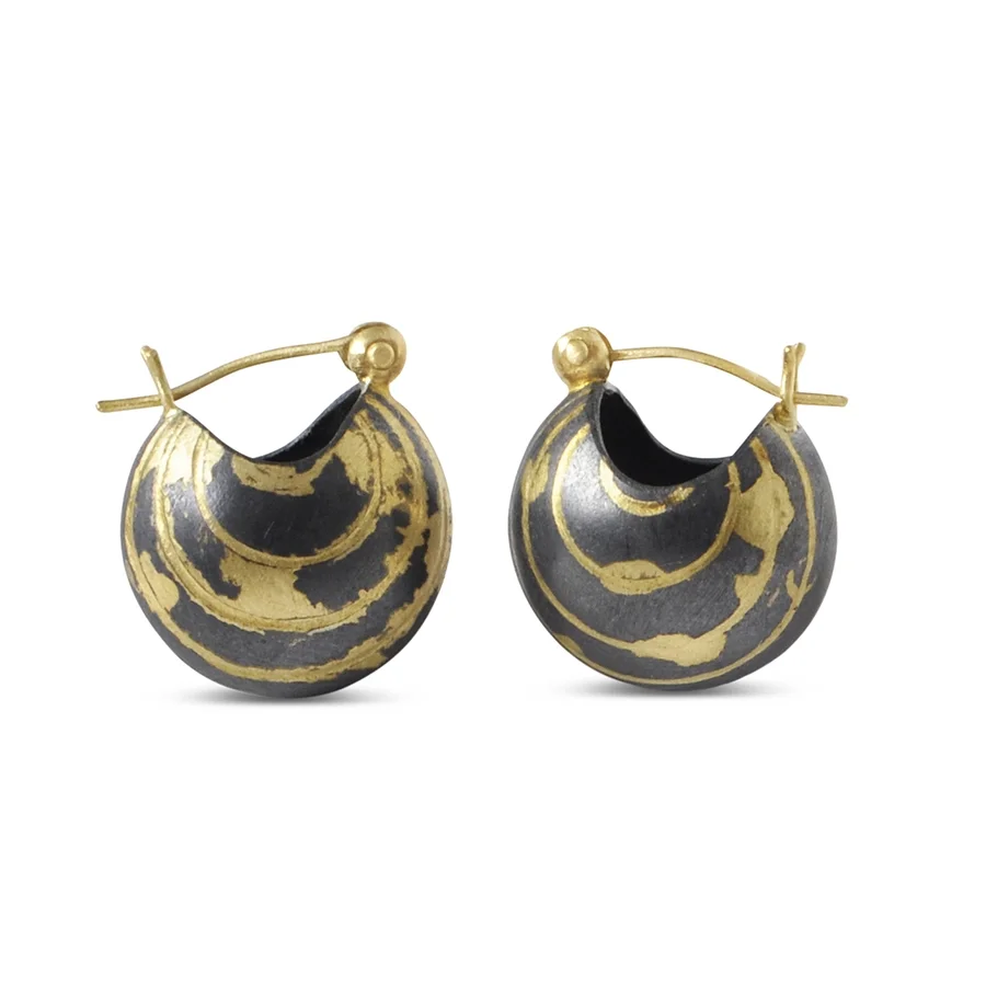 E465 Oxi Engraved Pearl Mini Baubles in Sterling Silver with 18K inlay and 14k ear wires
